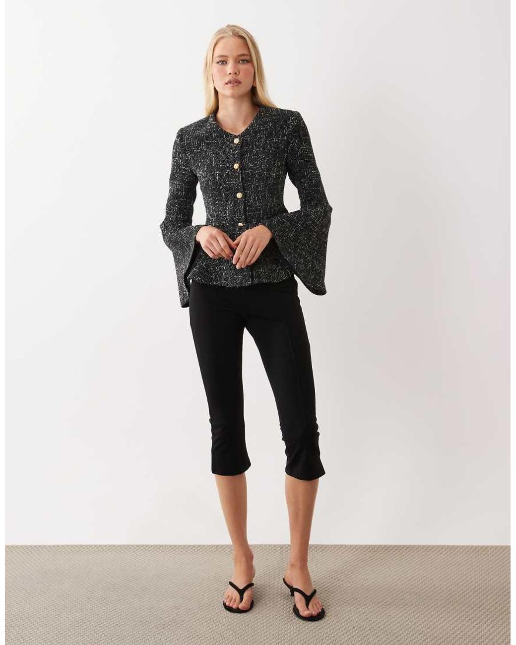Miss Selfridge Black Cinched Peplum Blazer With Fluted Sleeves