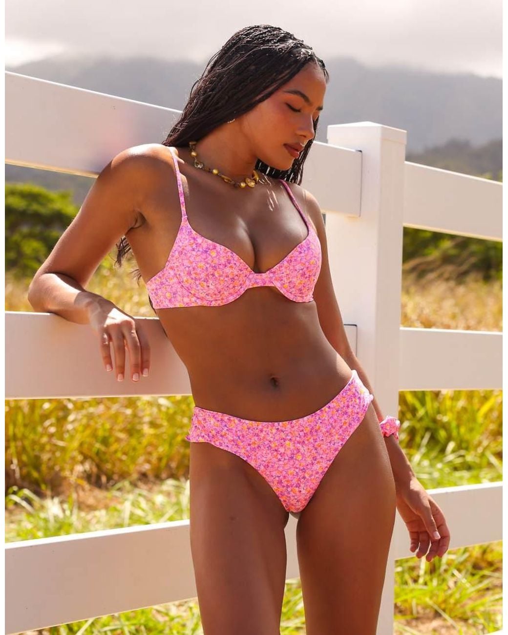 Kulani Kinis Pink Gelato Bloom Lettuce Thong Bikini Bottom
