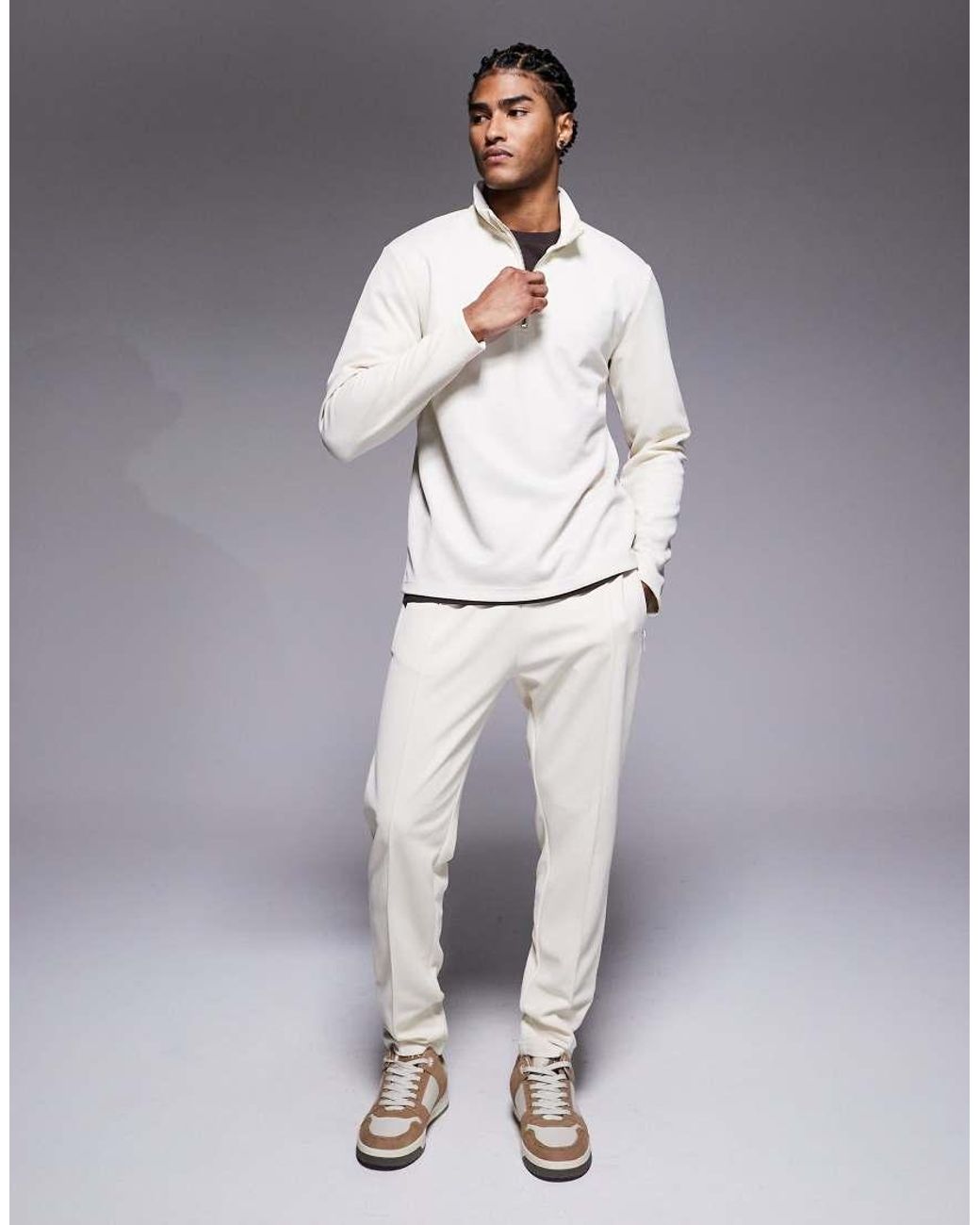 River Island Gray Premium Textured 1/4 Zip Top for men