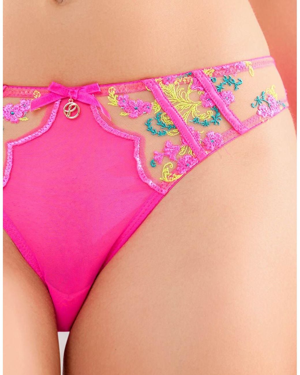 Playful Promises Pink Thea Neon Baroque Embroidery Brief