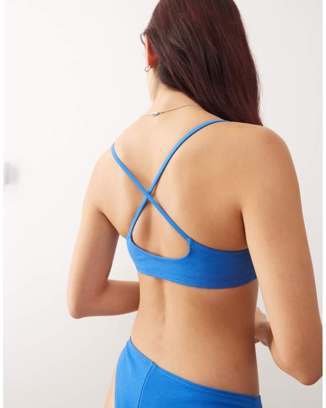 Weekday Blue Crinkle Scoop Neck Bikini Top