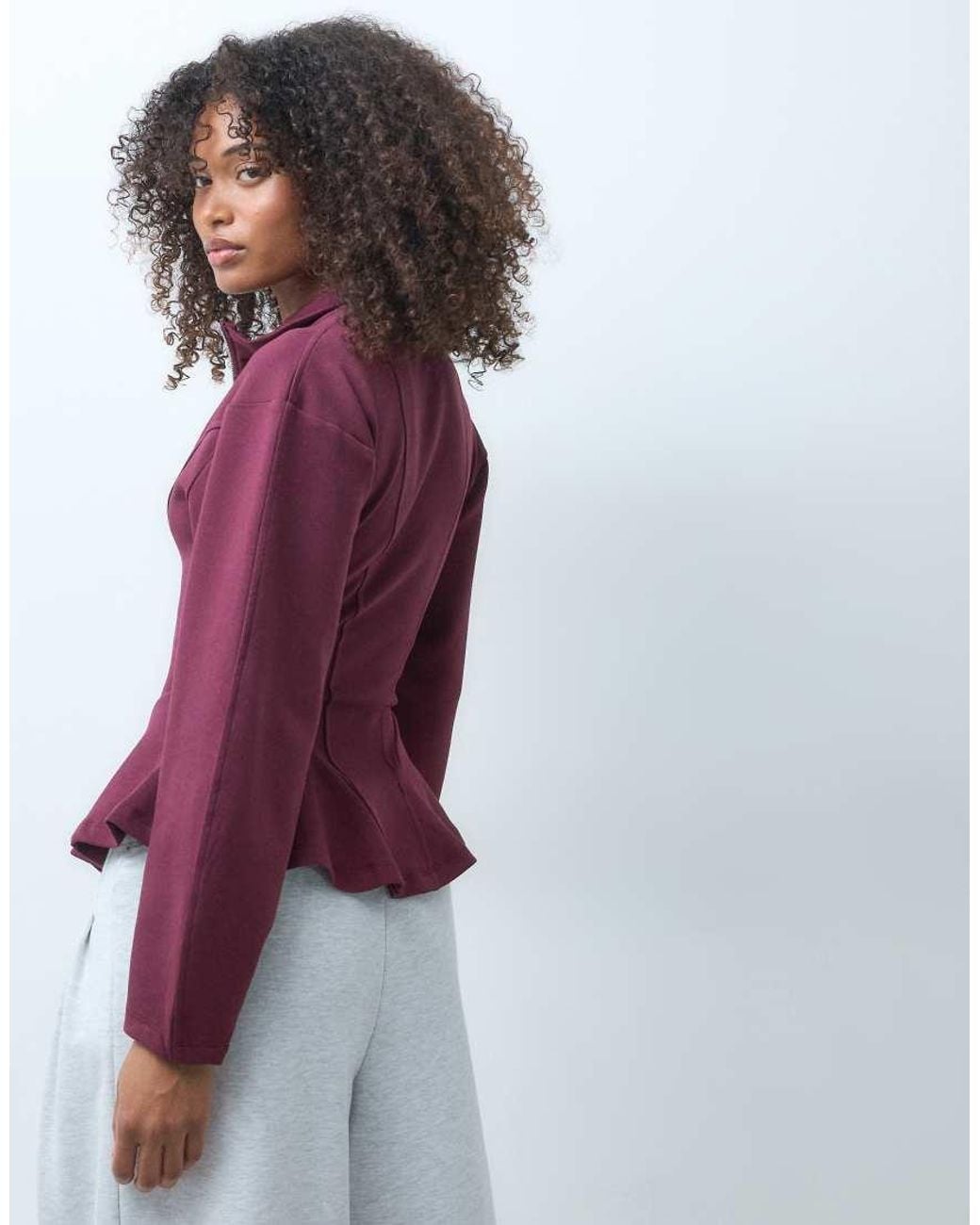 ASOS Purple Peplum Funnel Neck Zip Up