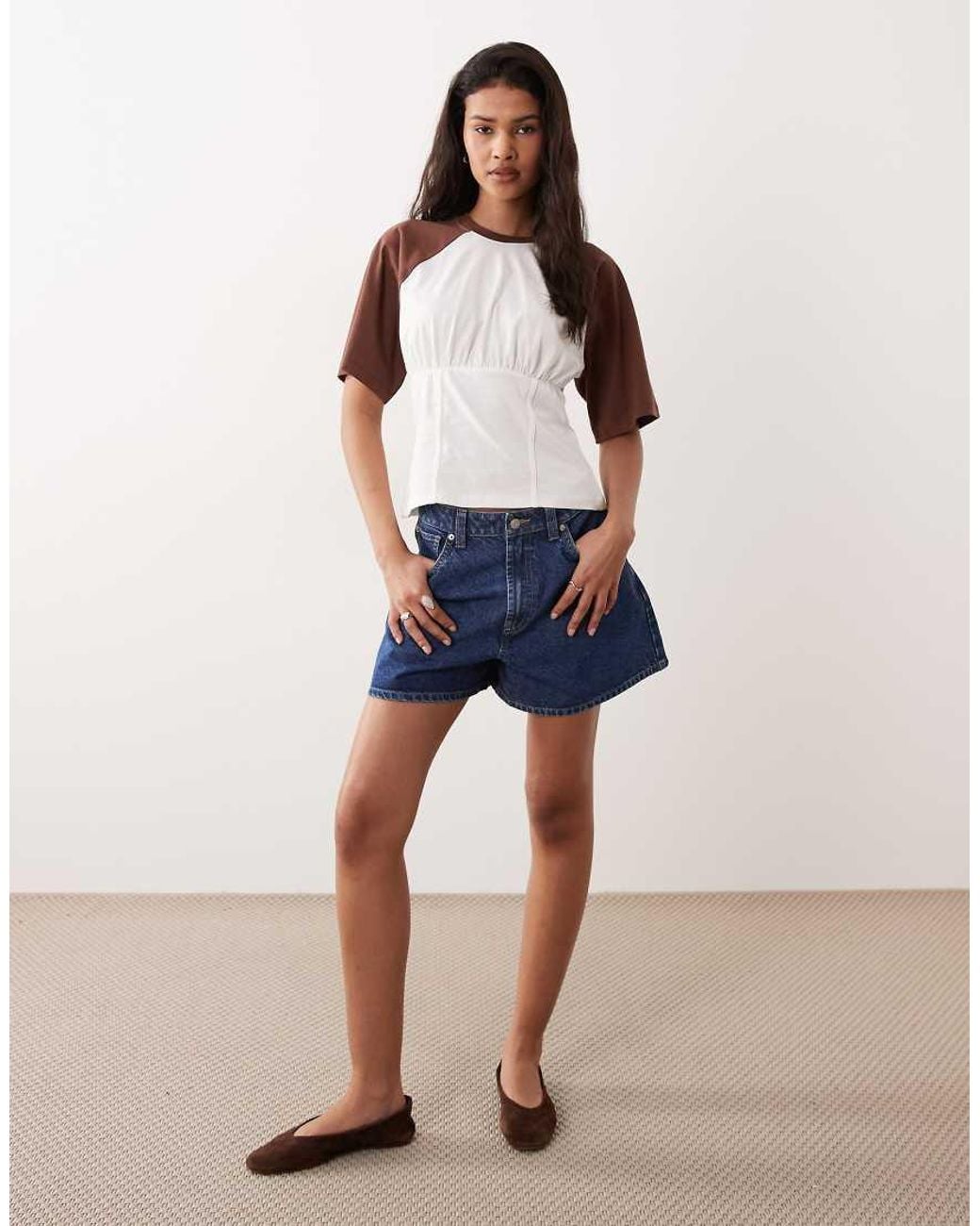 ASOS Blue Corset Seam Detail Cinched Waist Baseball Tee