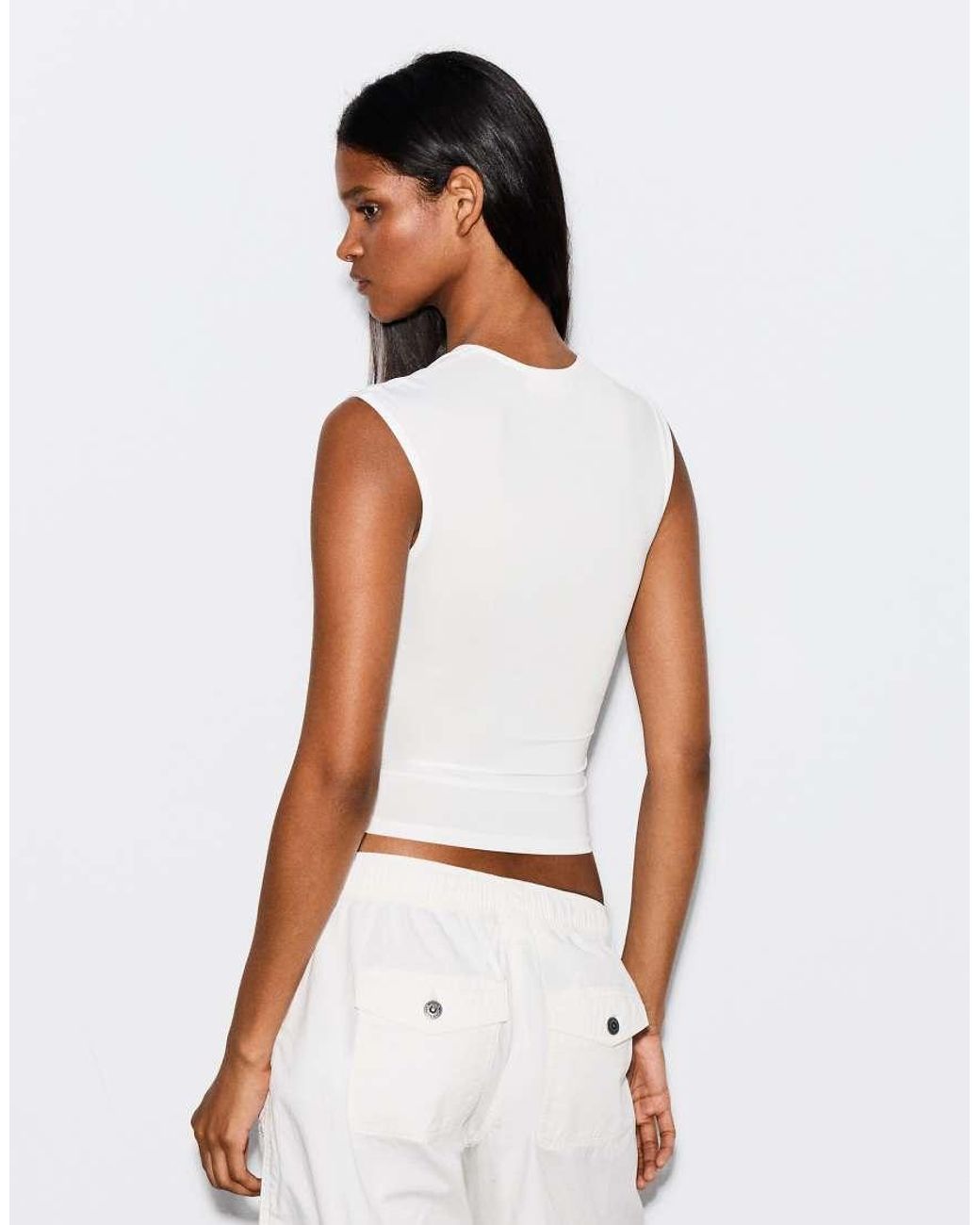 Bershka Natural Printed Top With Split
