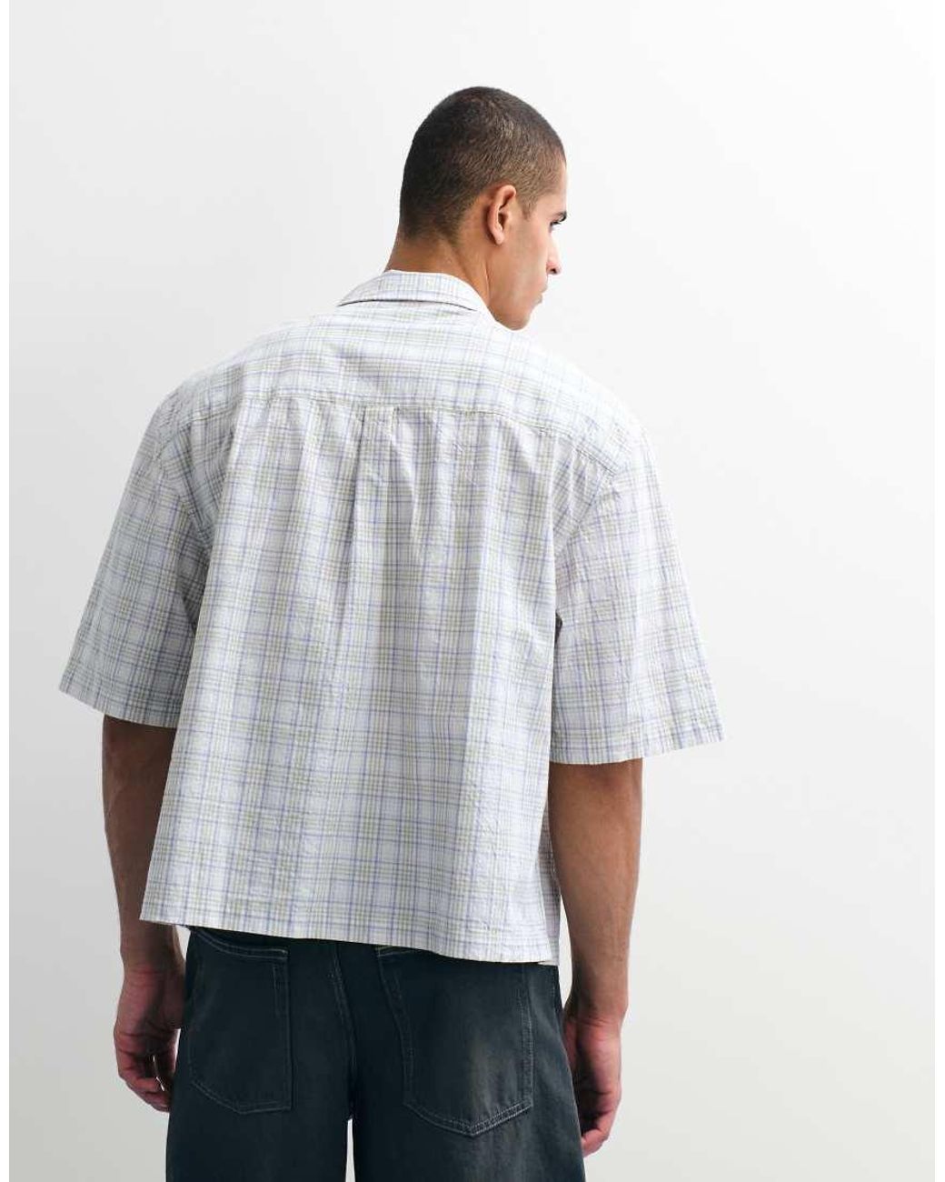 ASOS White Boxy Oversized Plaid Shirt for men
