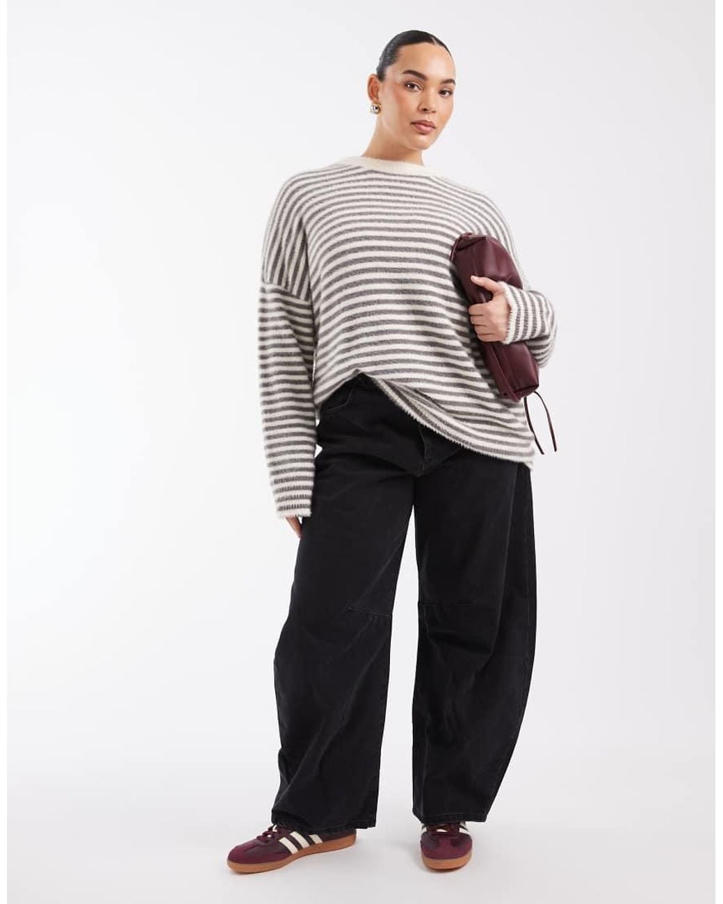 Collusion White Plus Fluffy Oversized Stripe Jumper