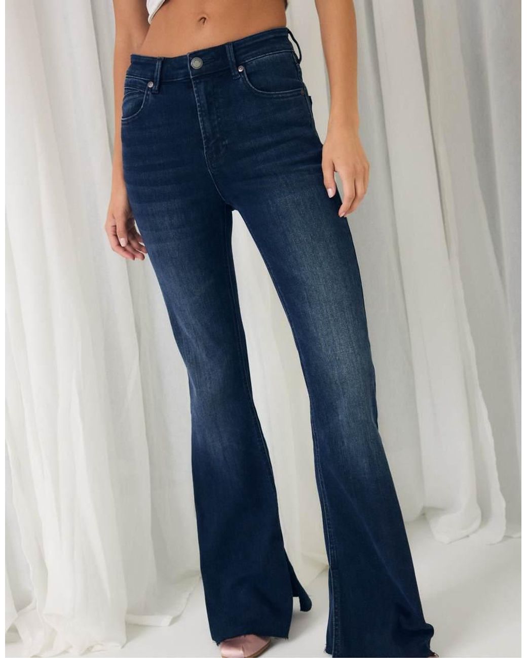 Stradivarius Blue D74 Slit Fit Flared Jeans
