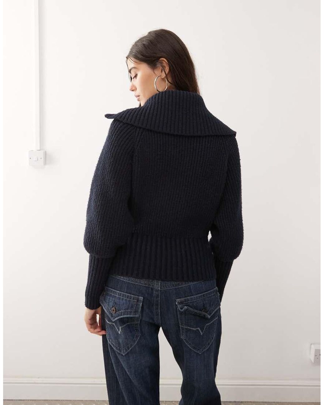 Weekday Blue Rib Knit Zip Through Cardigan