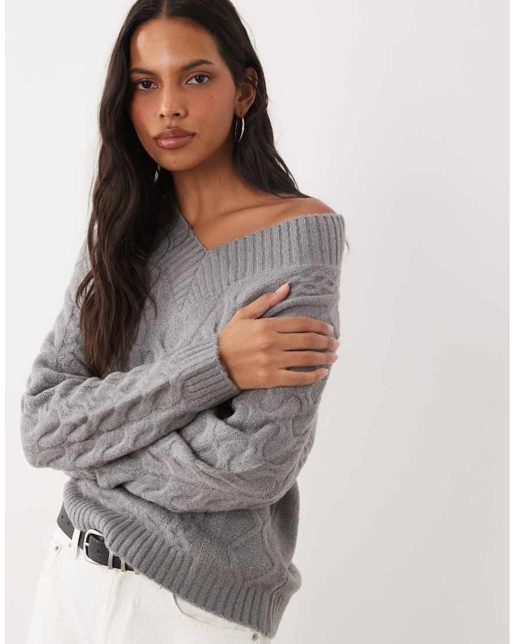 Brave Soul Gray V-Neck Argyle Knit Jumper