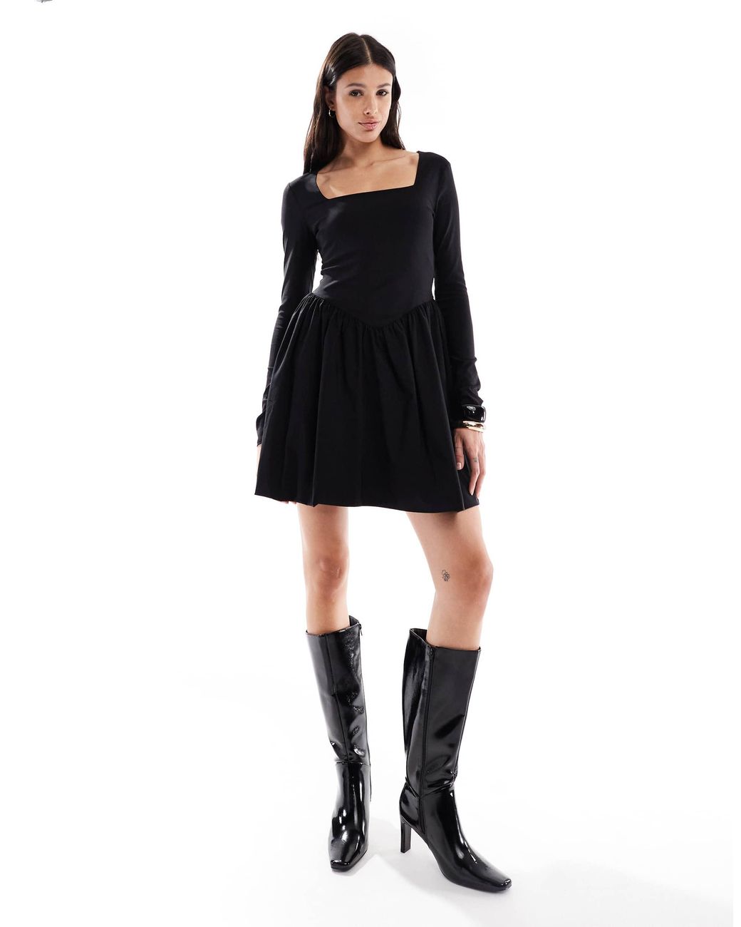 ONLY Black Corset Detail Long Sleeve Mini Dress