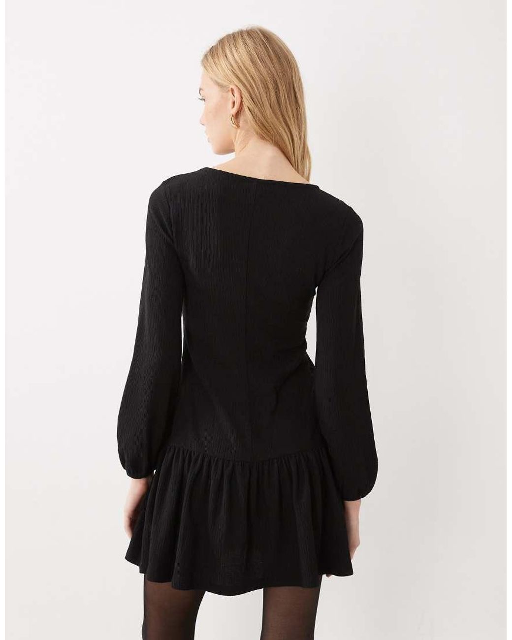 New Look White Long Sleeve Frill Hem Mini Dress