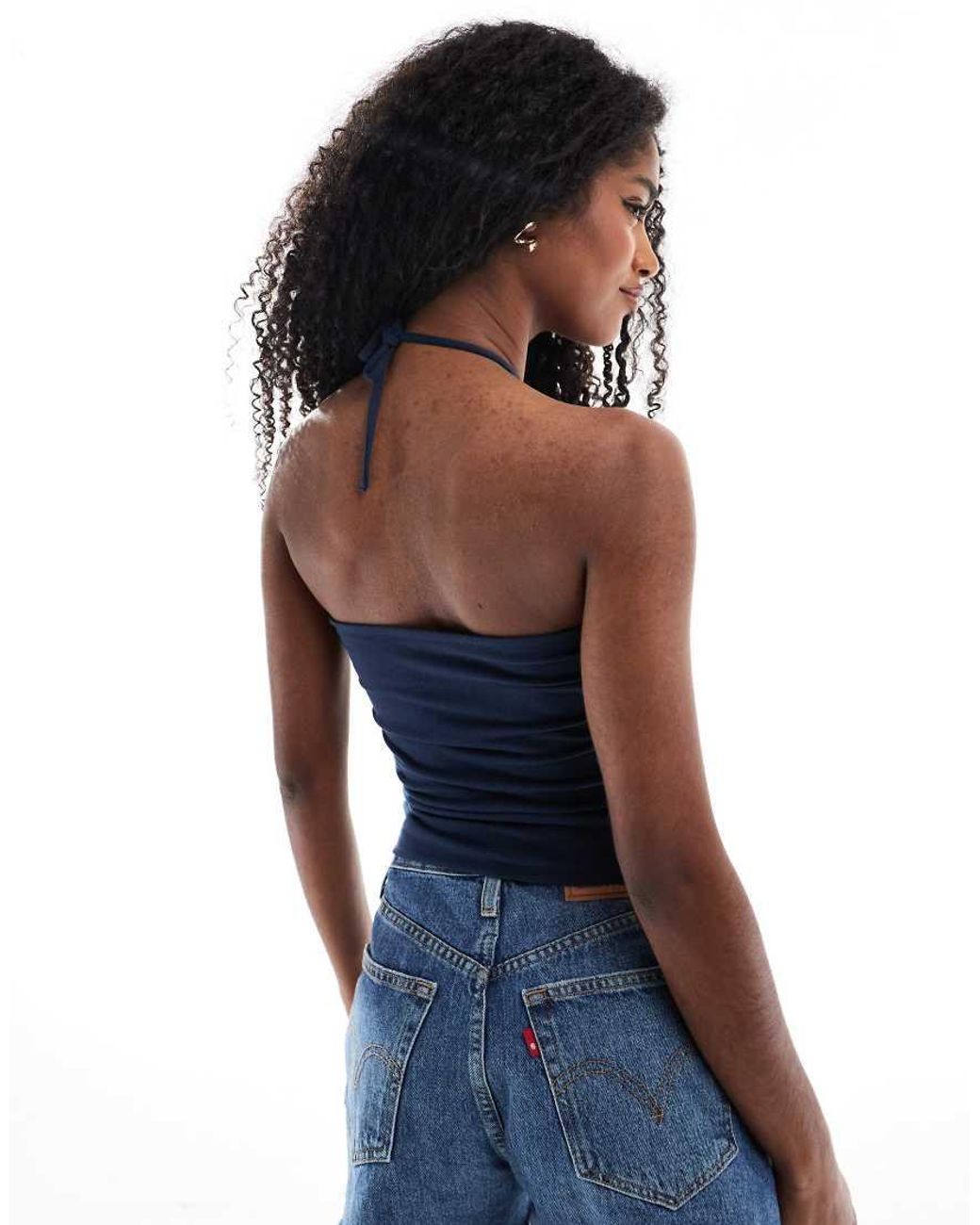 Top De Tubo Con Cuello Halter Y Lazada Delantera De Hollister de color Blue