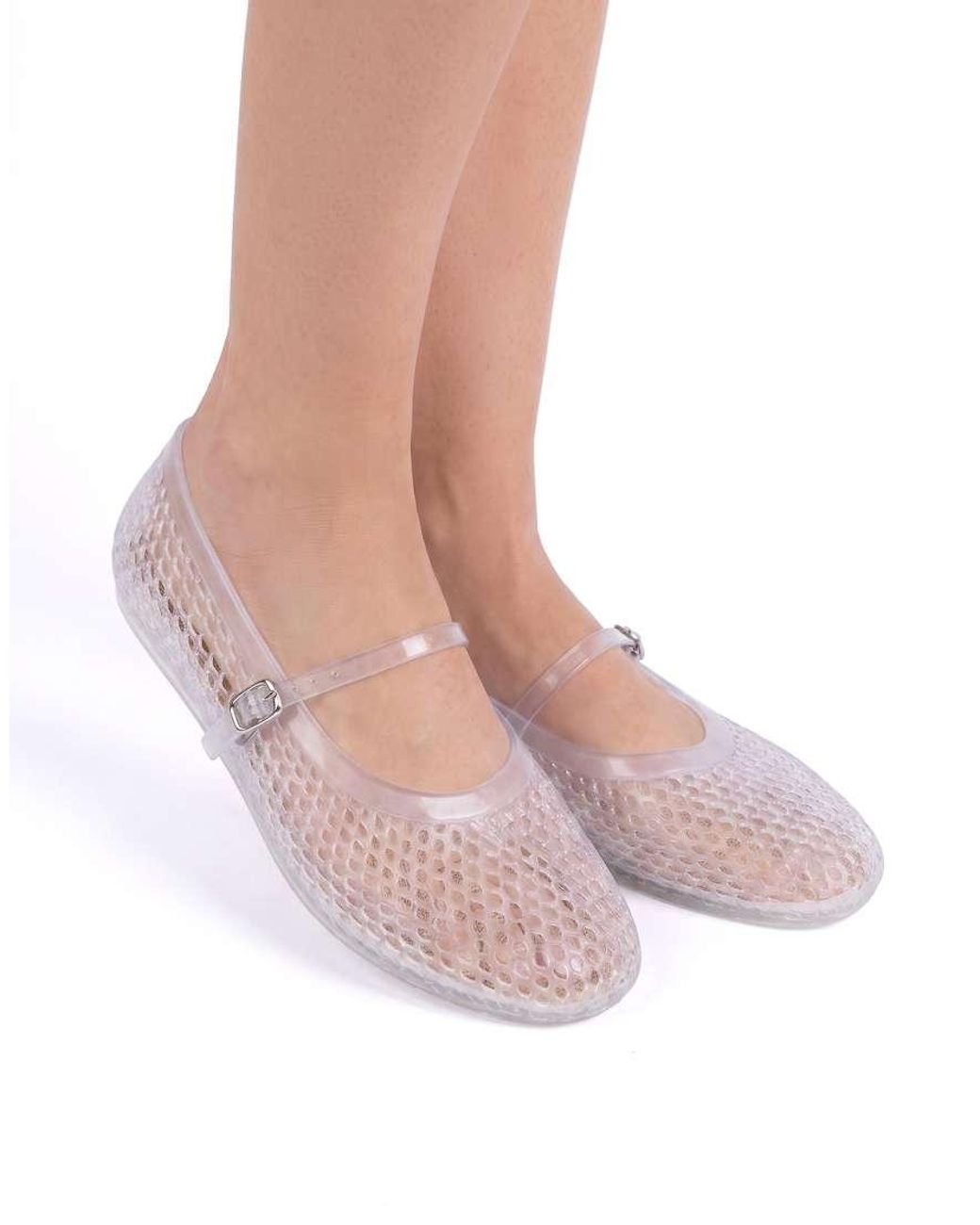 SEQWL White Flat Ballerinas Jelly Shoes With Adjustable Buckle Strap