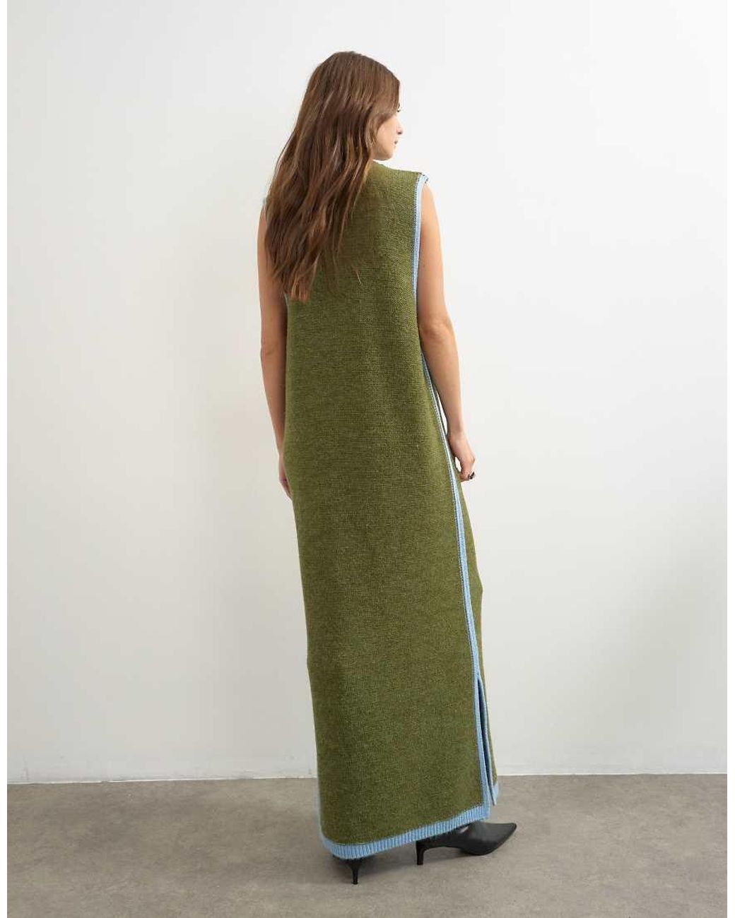 TOPSHOP Green Knitted High Neck Sleeveless Tunic Maxi Dress