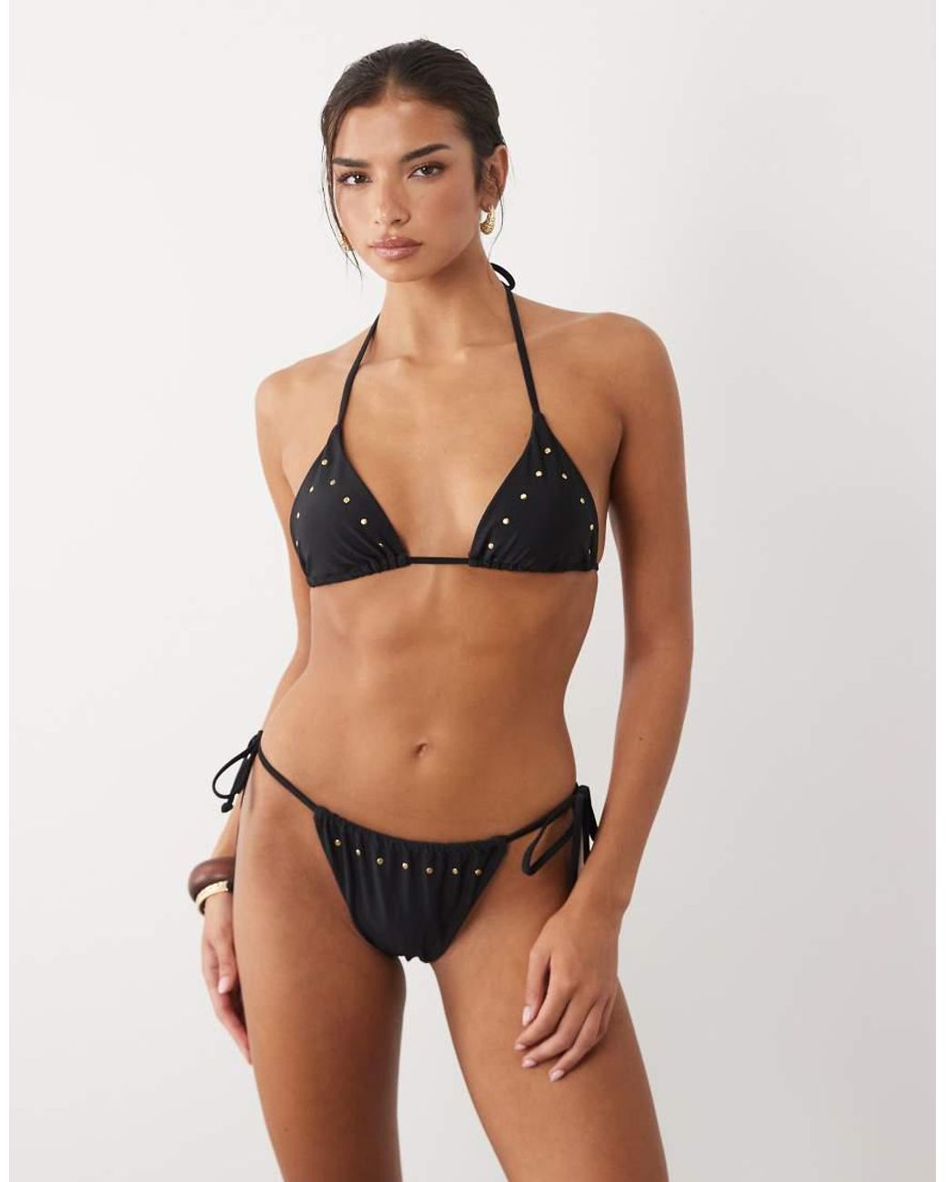 The Frolic Black Exclusive Stud Detail Triangle Bikini Top Co-Ord