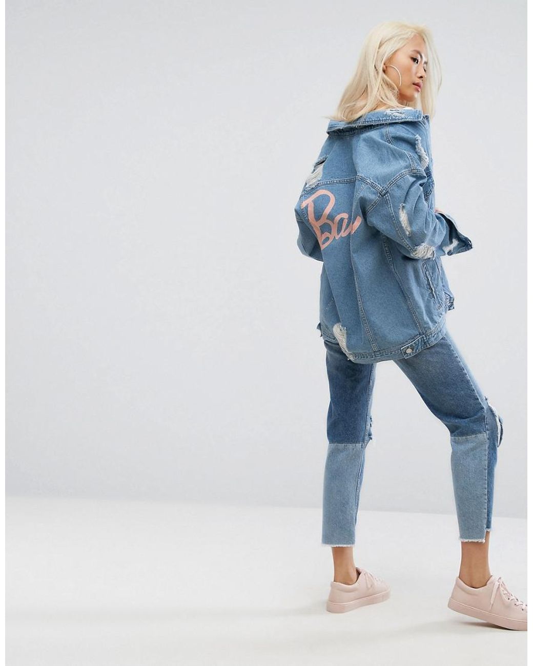 Missguided Barbie Distressed Denim Jacket in Blue | Lyst