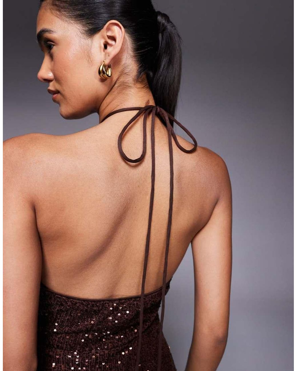 ASOS Purple All Over Sequin Halter Maxi Dress