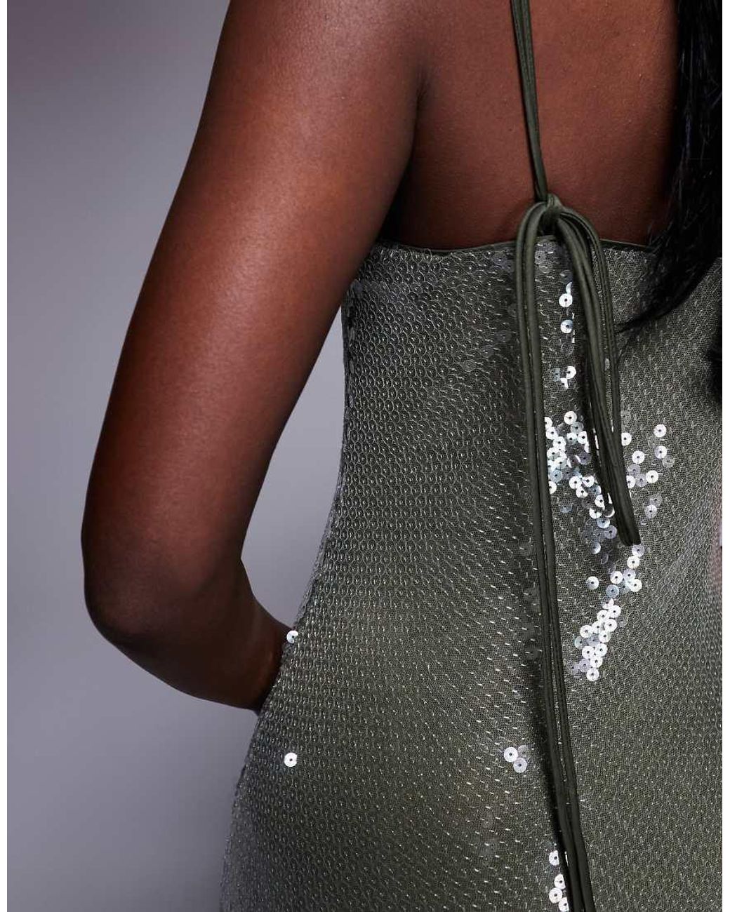 ASOS Gray Sheer Sequin Cowl Neck Maxi Dress With Strappy Back