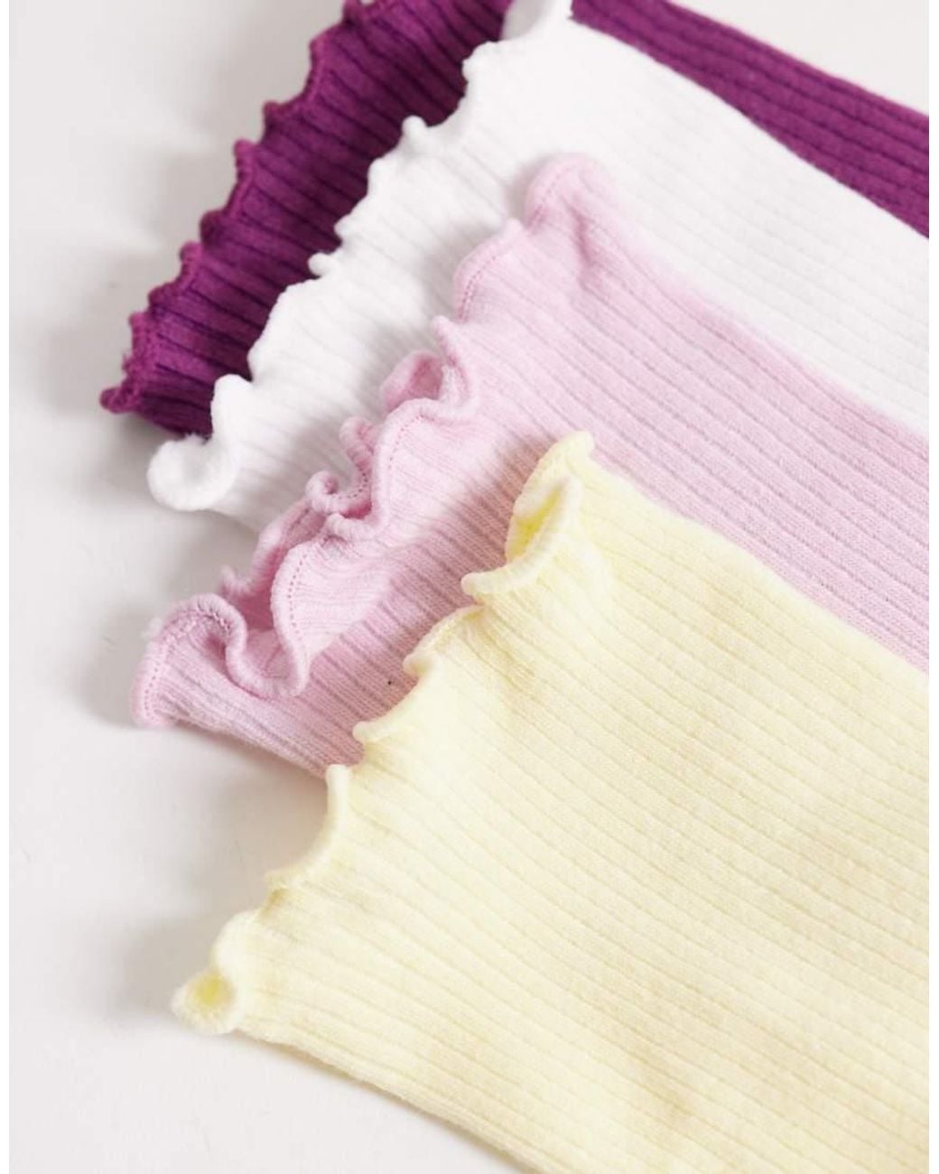 Lindex Purple 4 Pack Lettuce Trim Ribbed Crew Socks
