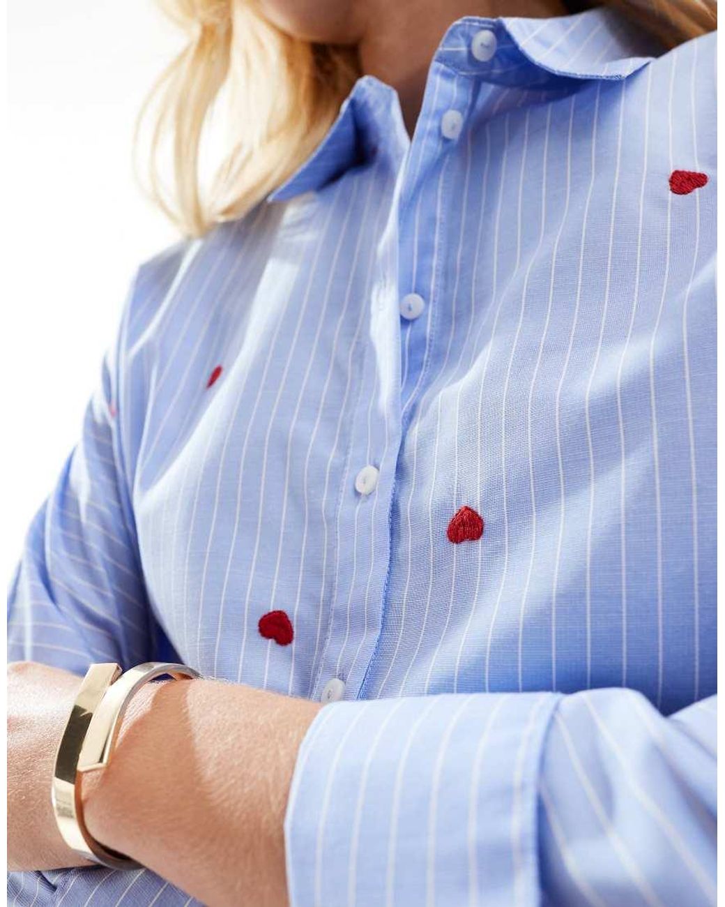 ONLY Blue Heart Embroidery Shirt