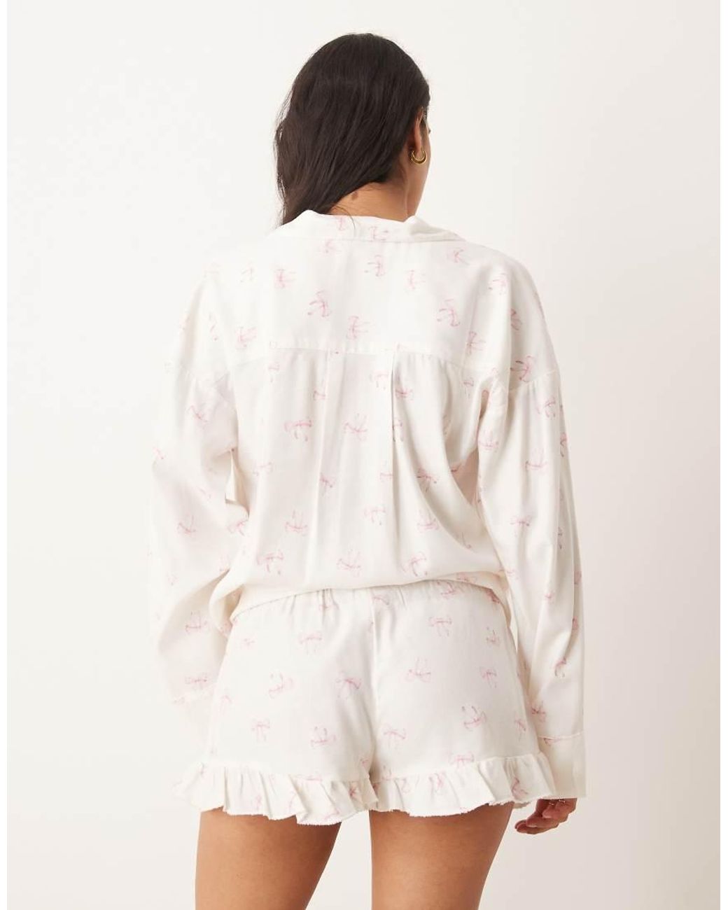 Gina Tricot White Mix And Match Flannel Frill Pyjamas Shorts