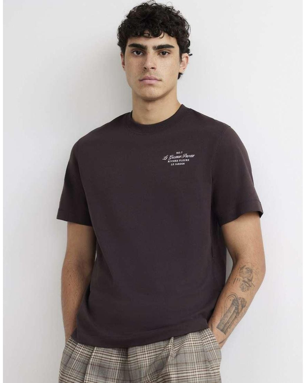 River Island Black Cotton Floral Print T-Shirt for men