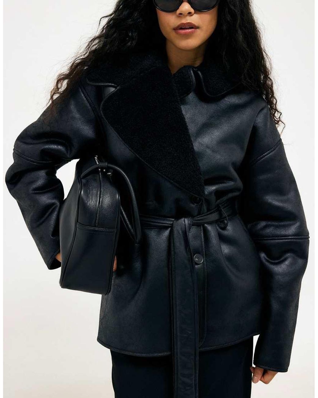 NA-KD Black Oversized Belted Bonded Jacket