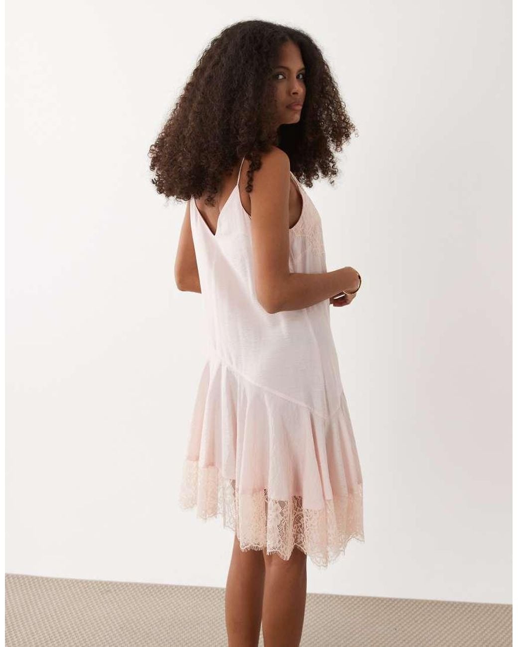 ASOS White Slip Lace Trim Mini Dress With Asymmetric Hem