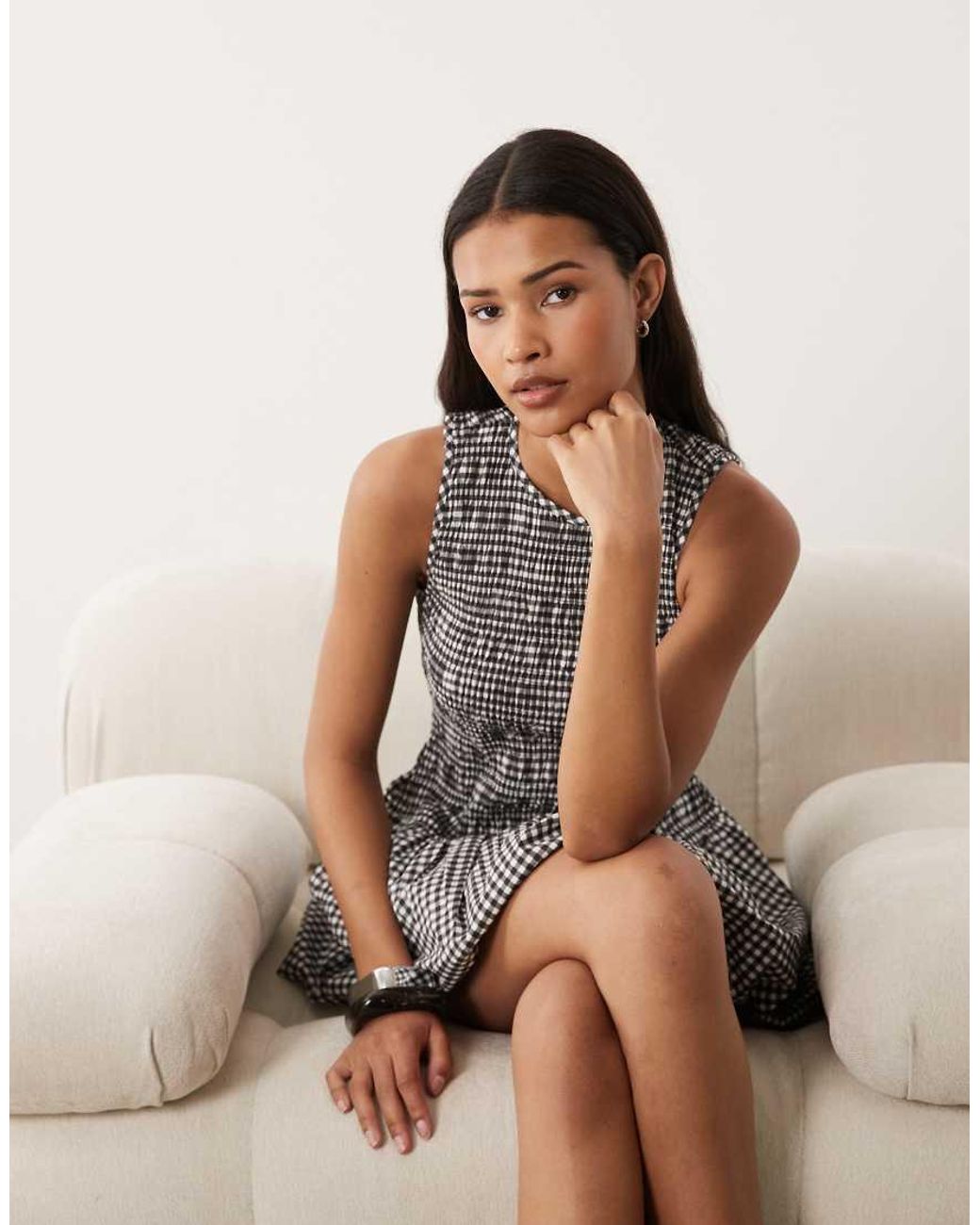 Wednesday's Girl Gray Shirred Puff Ball Mini Dress