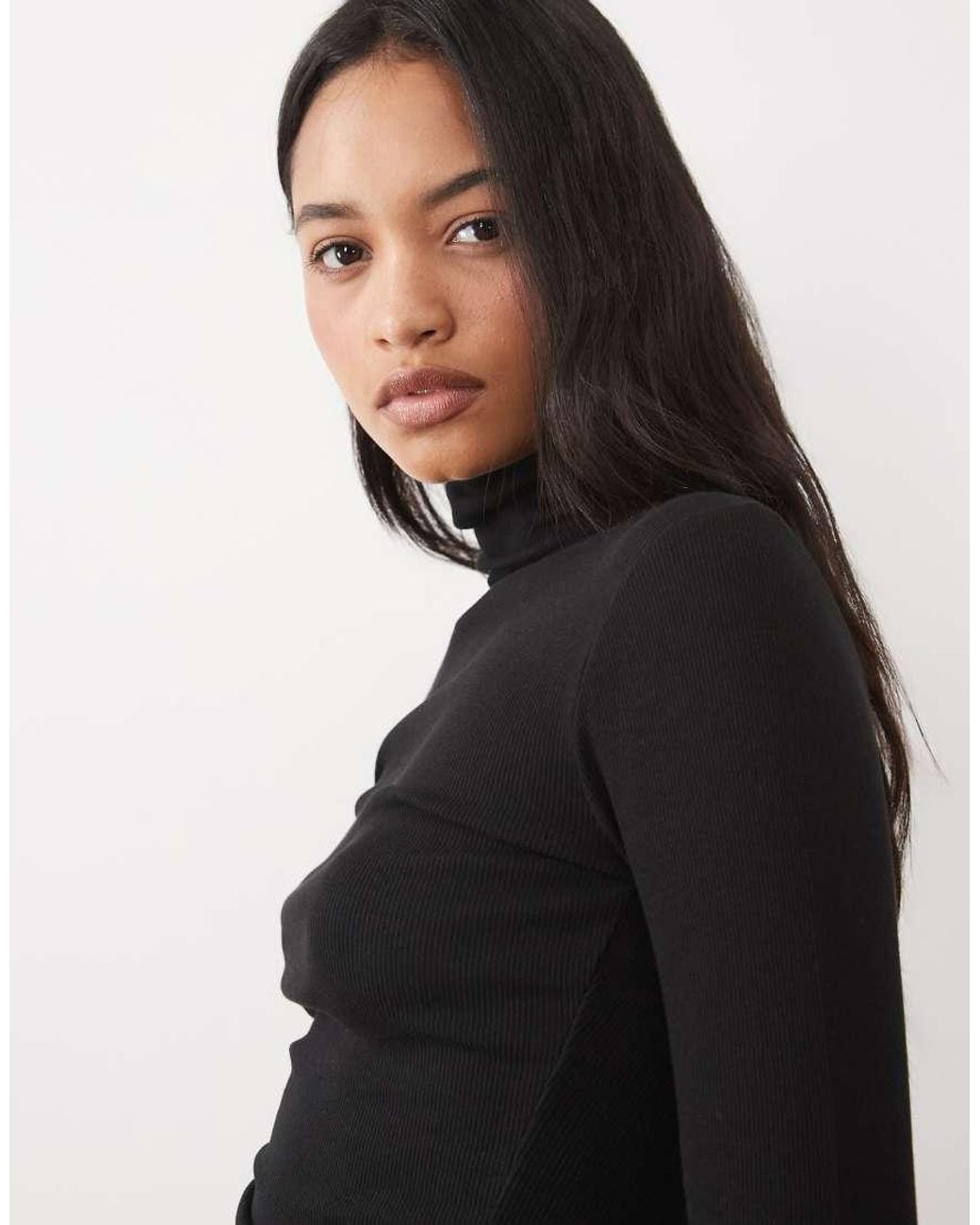 Brave Soul Black Long Sleeve Ribbed Roll Neck Top