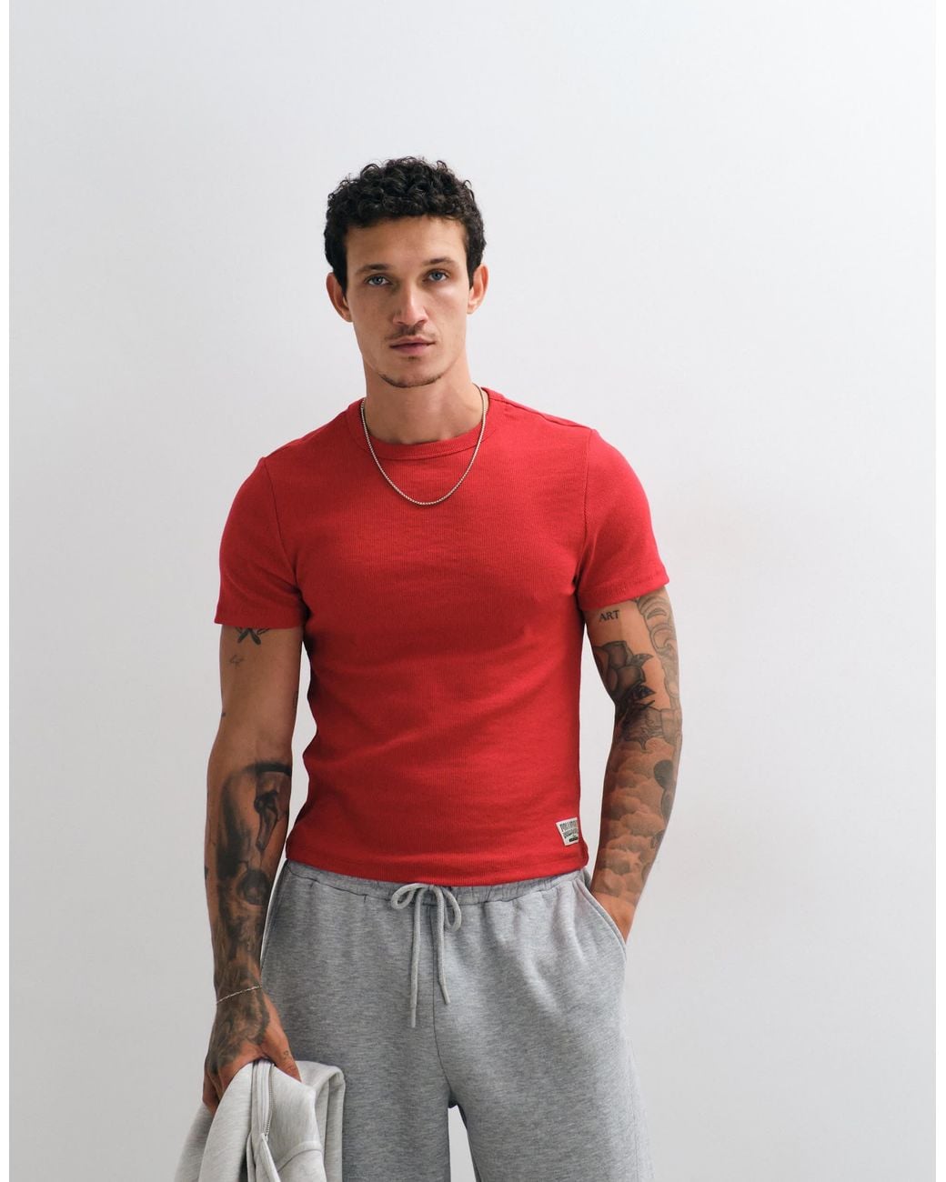 Collusion Red Fitted Ribbed Tee for men