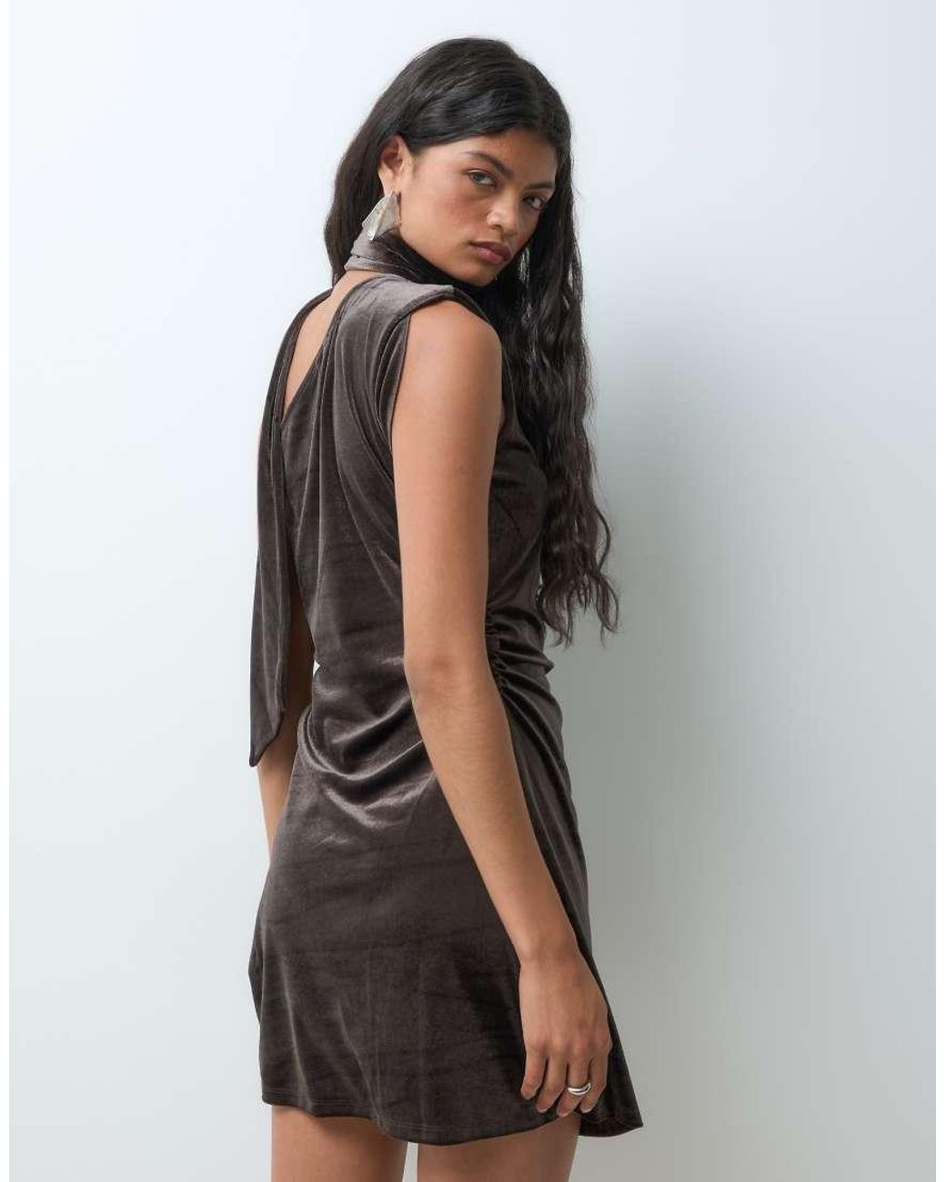 Vero Moda Multicolor One Shoulder Scarf Detail Velvet Mini Dress
