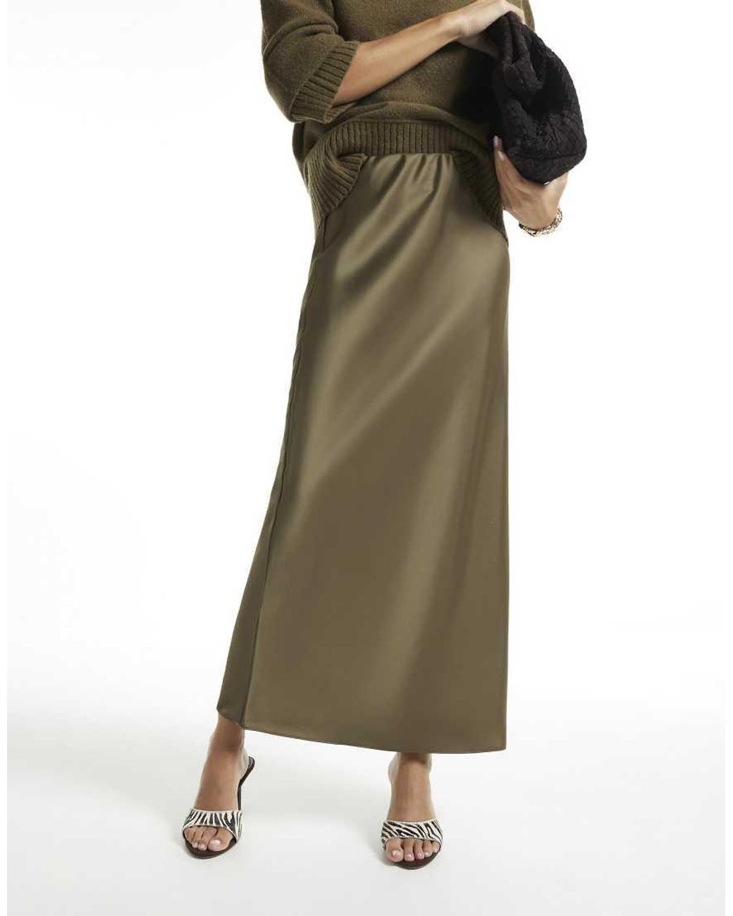 River Island Green Satin Bias Maxi Skirt