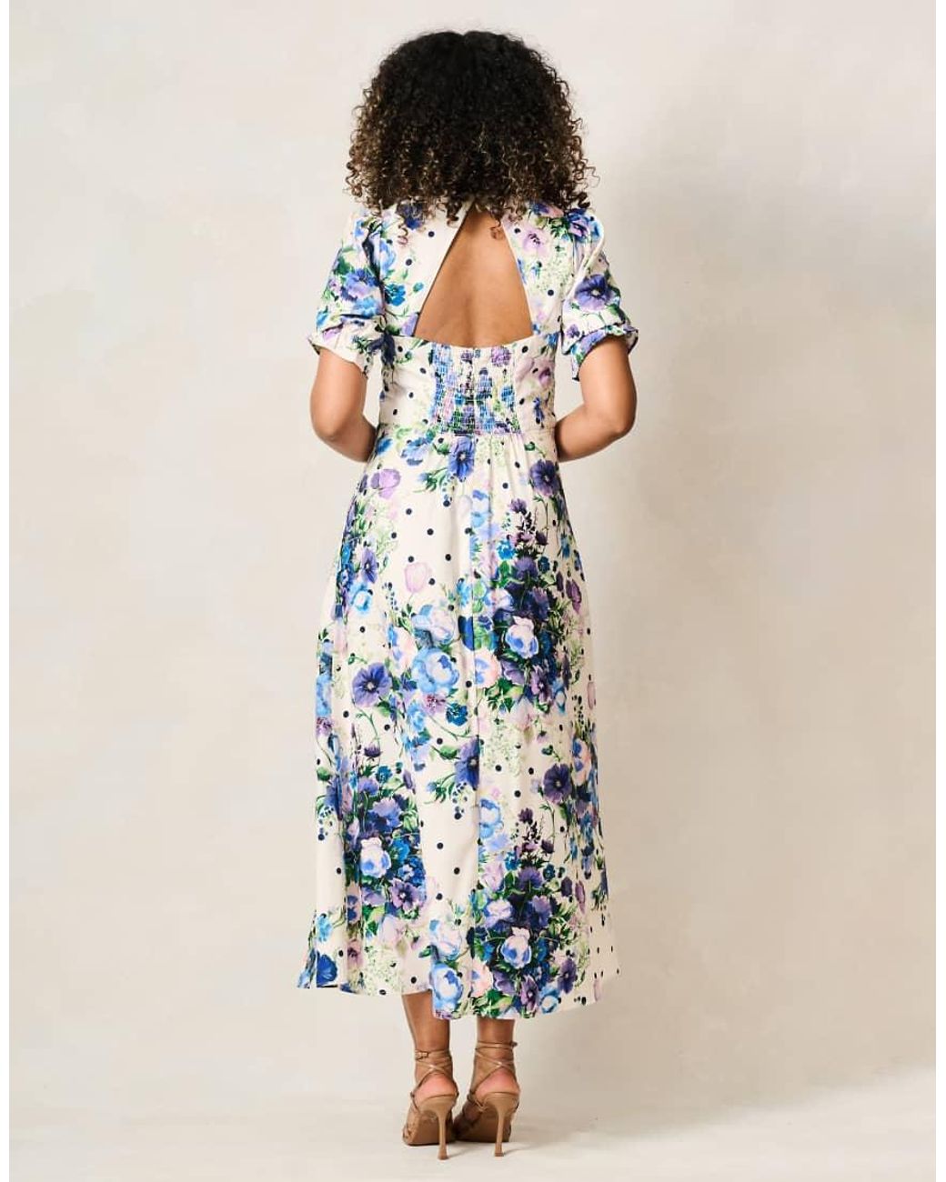 Hope & Ivy Blue The Nadalia Puff Sleeve Sweetheart Neckline Midi Dress