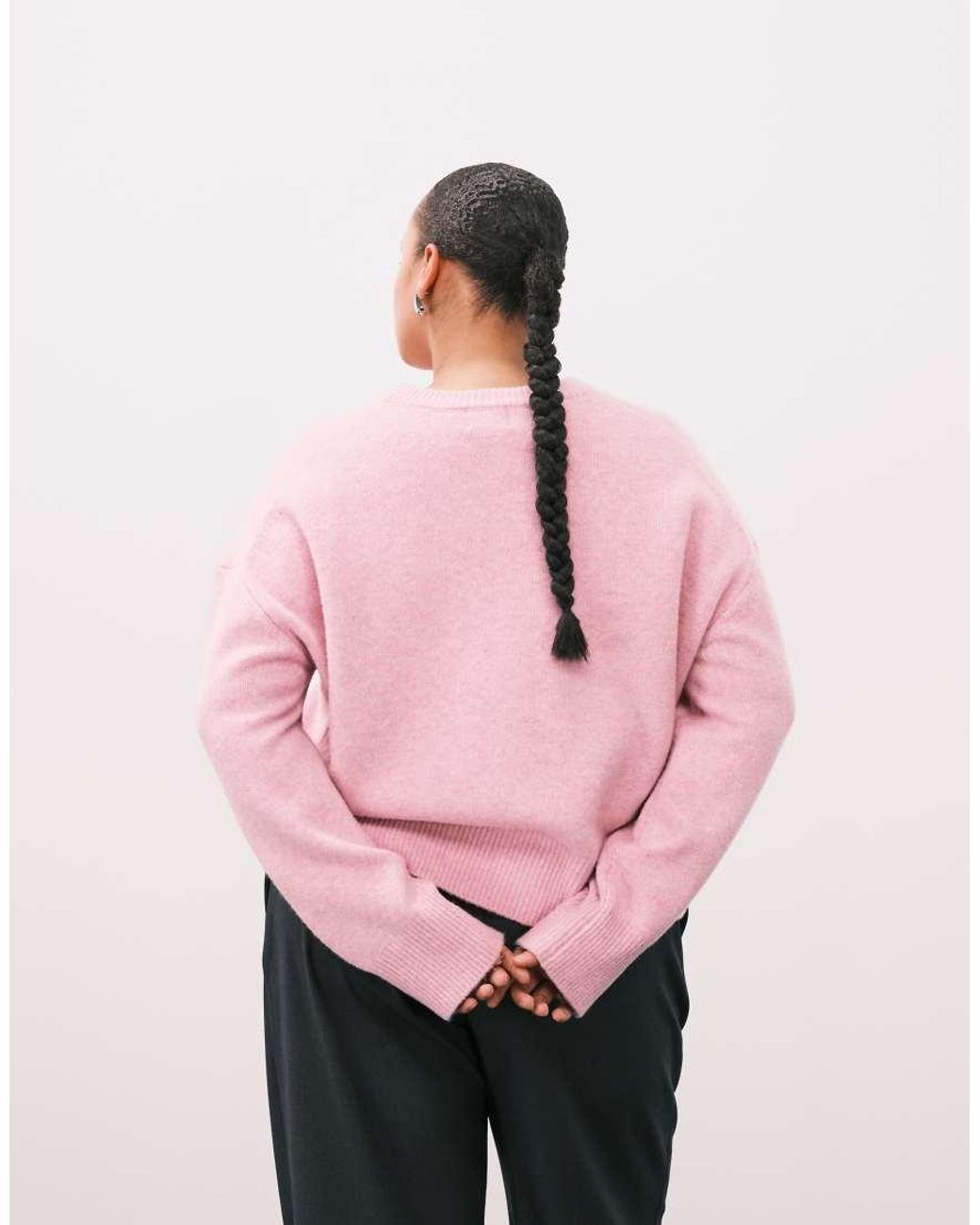 ASOS Pink Asos Design Curve Boxy Crew Neck Jumper With Side Split Detail