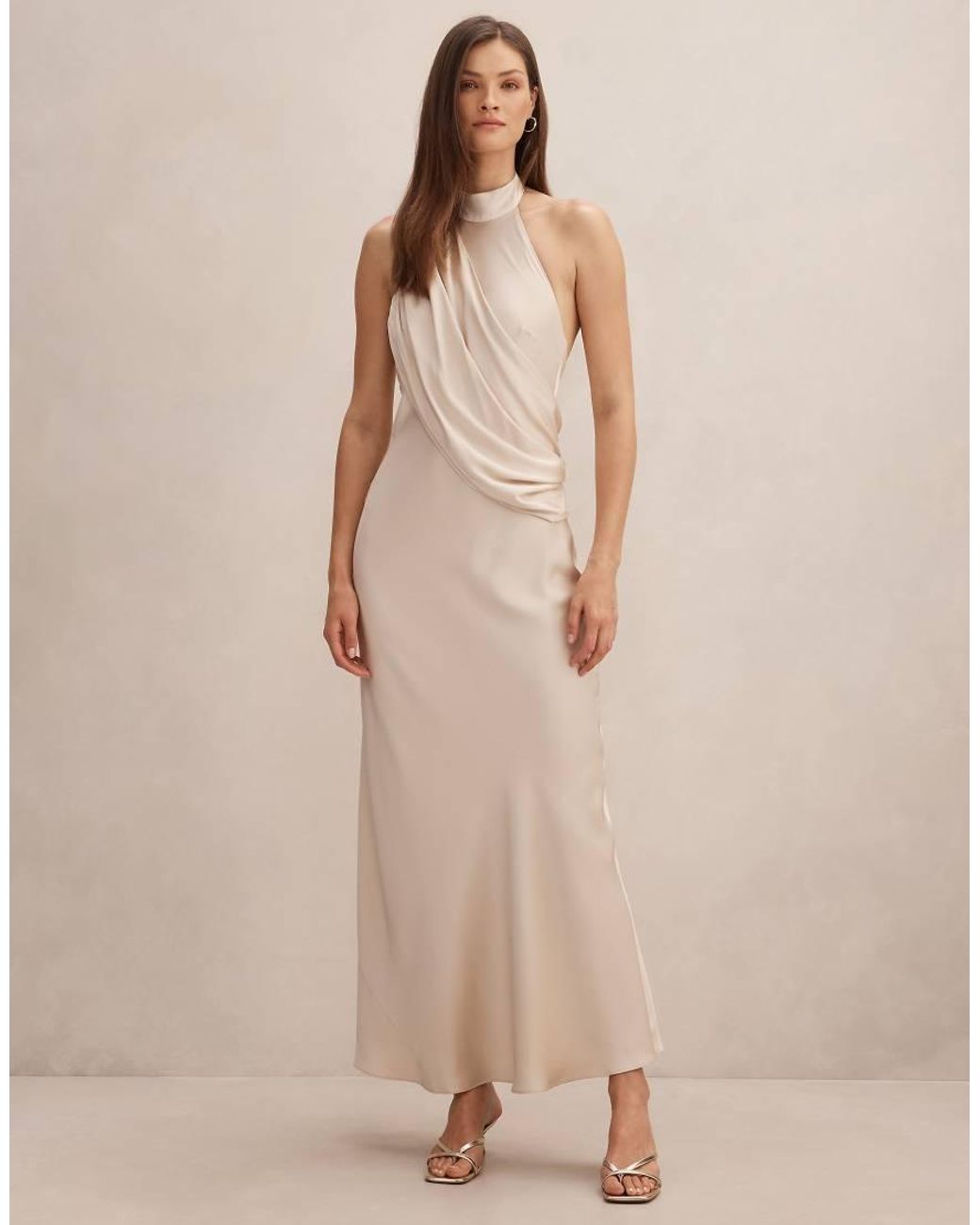 Forever New Natural High Neck Drape Maxi Dress