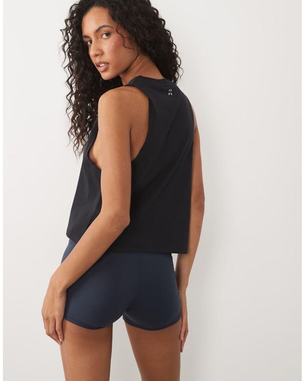 4505 Blue Dropped Armholes Cropped Cotton Tank Top With Quick Dry Finish