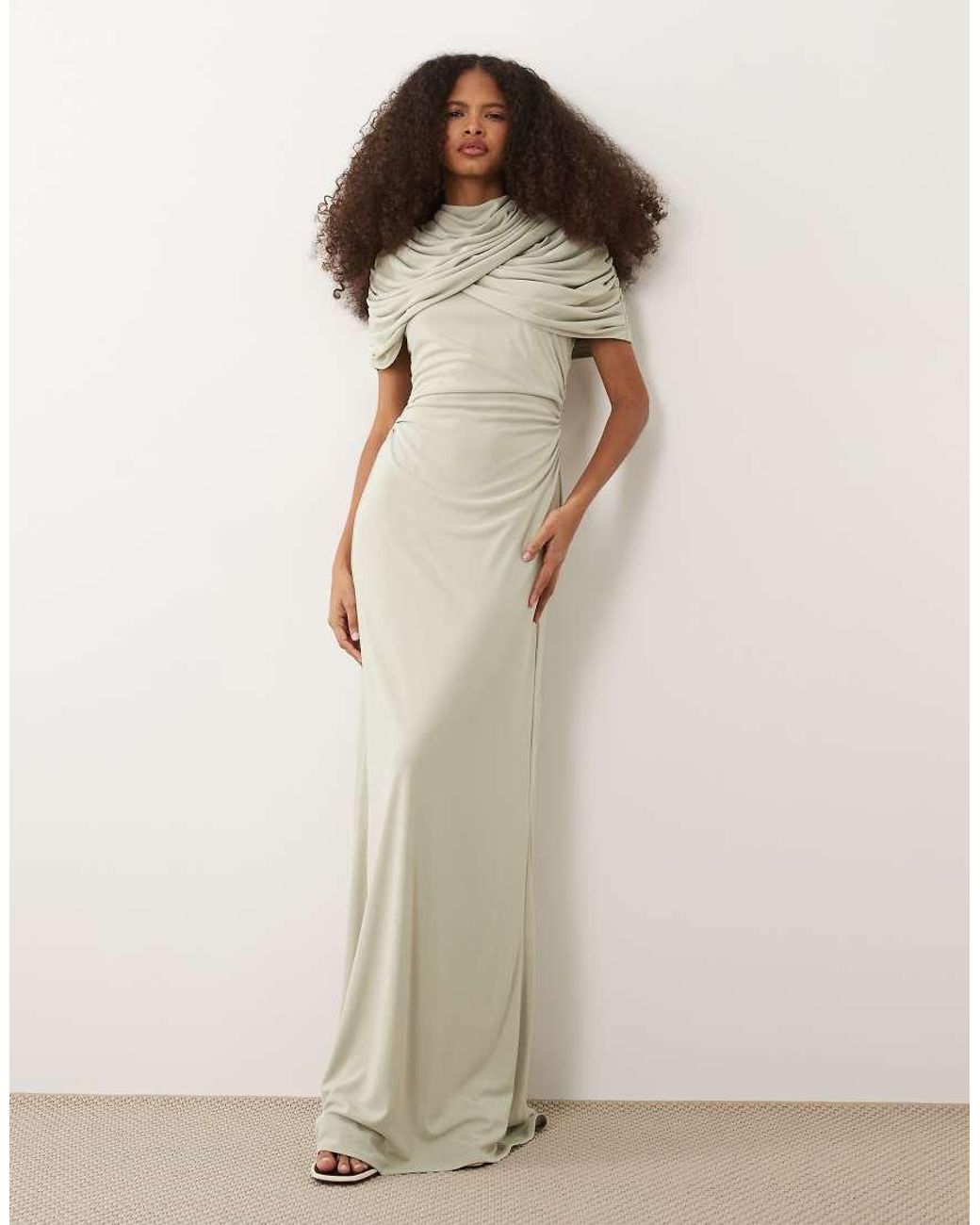 Six Stories Natural Bridesmaids Stretch Cape Detail Maxi Dress