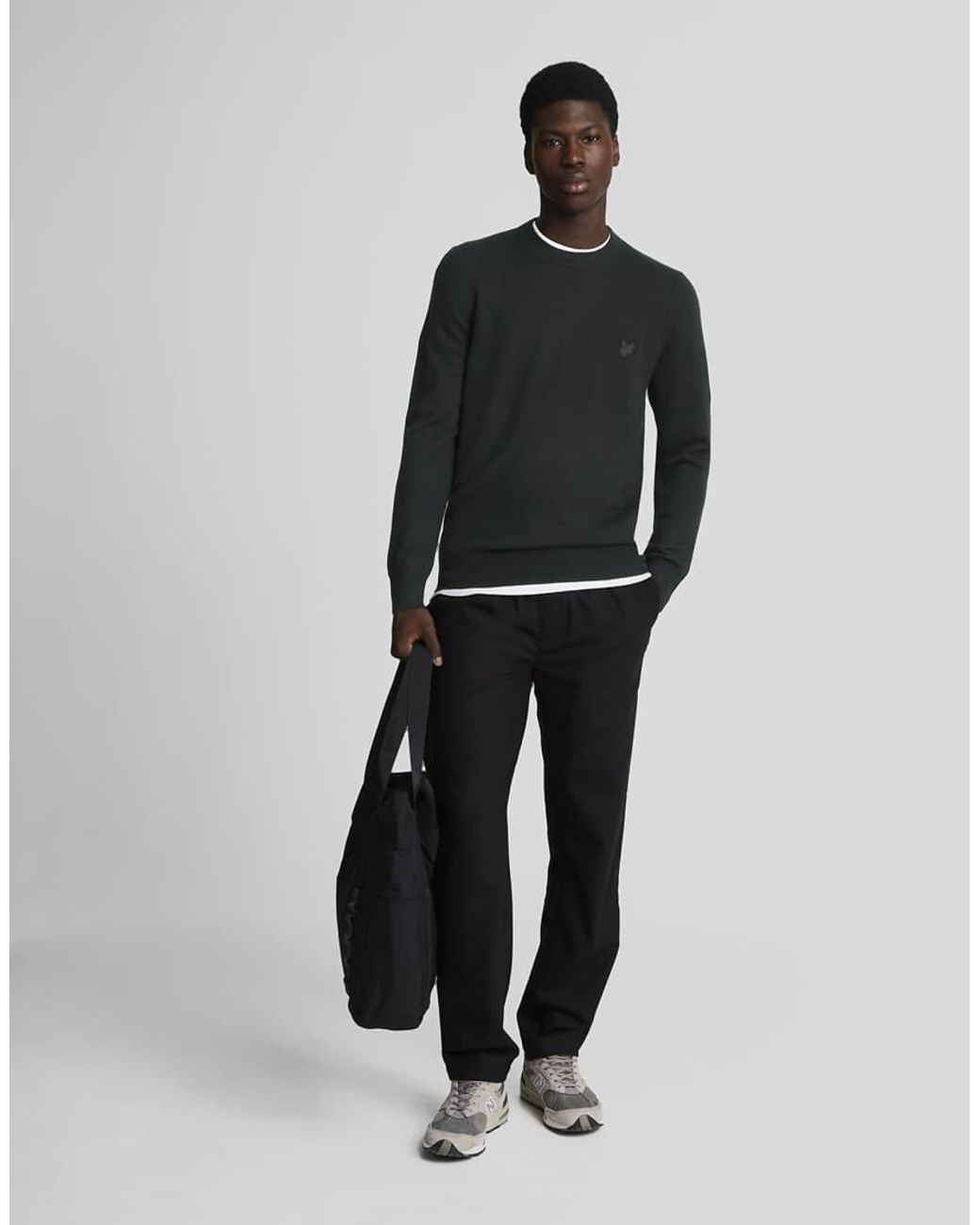 Lyle & Scott Black Mid Knits Tonal Eagle Lambswool Crew Neck Jumper for men