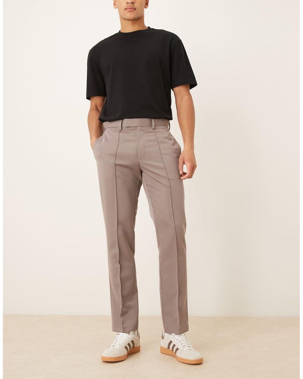 ASOS Natural Smart Slim Trousers With Pintuck for men