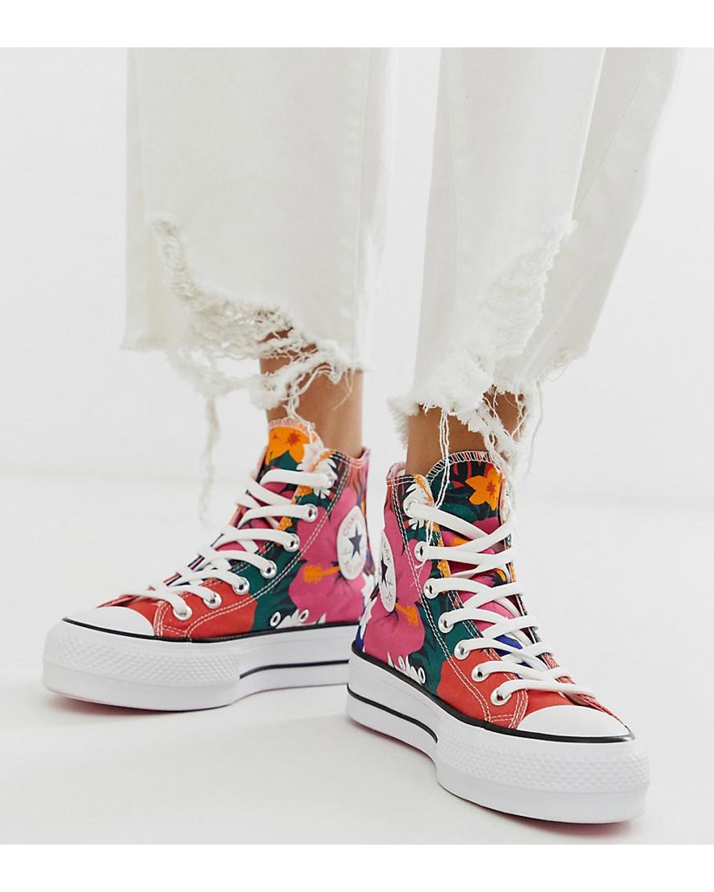 Converse Chuck Taylor Hi Platform Floral Print Trainers in Red | Lyst