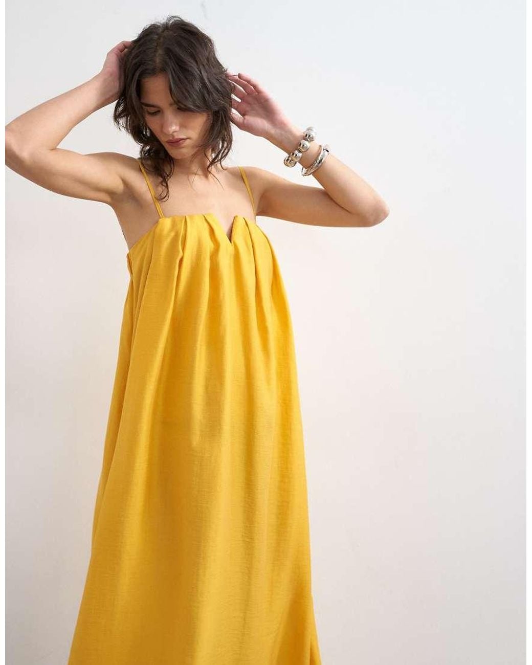 TOPSHOP Metallic Notch Neck Pleated Cami Maxi Dress