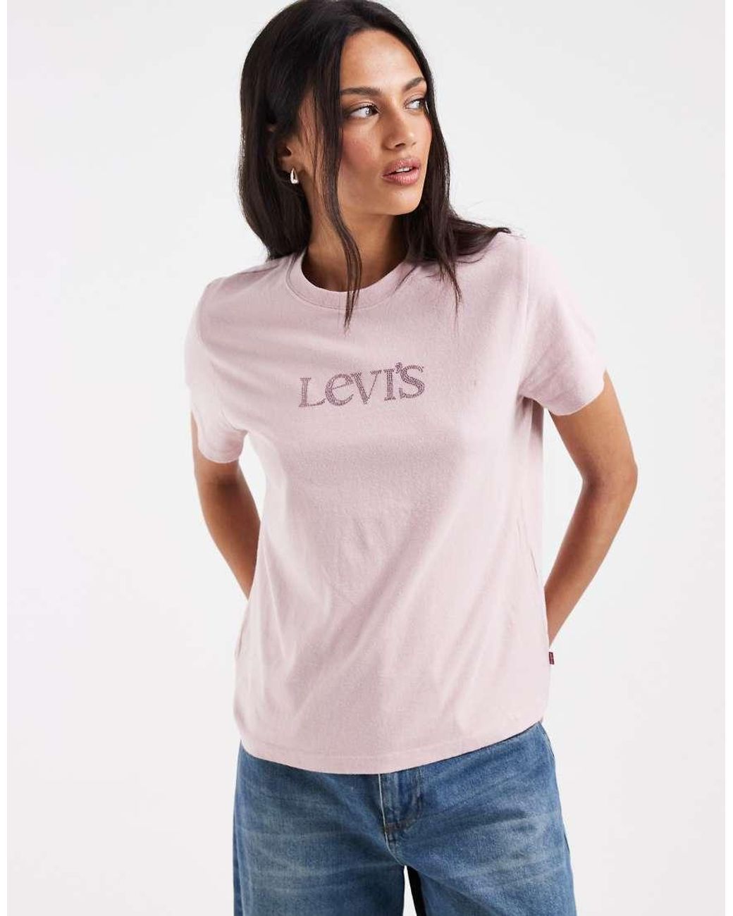 Levi's Blue Logo Tee With Diamonte