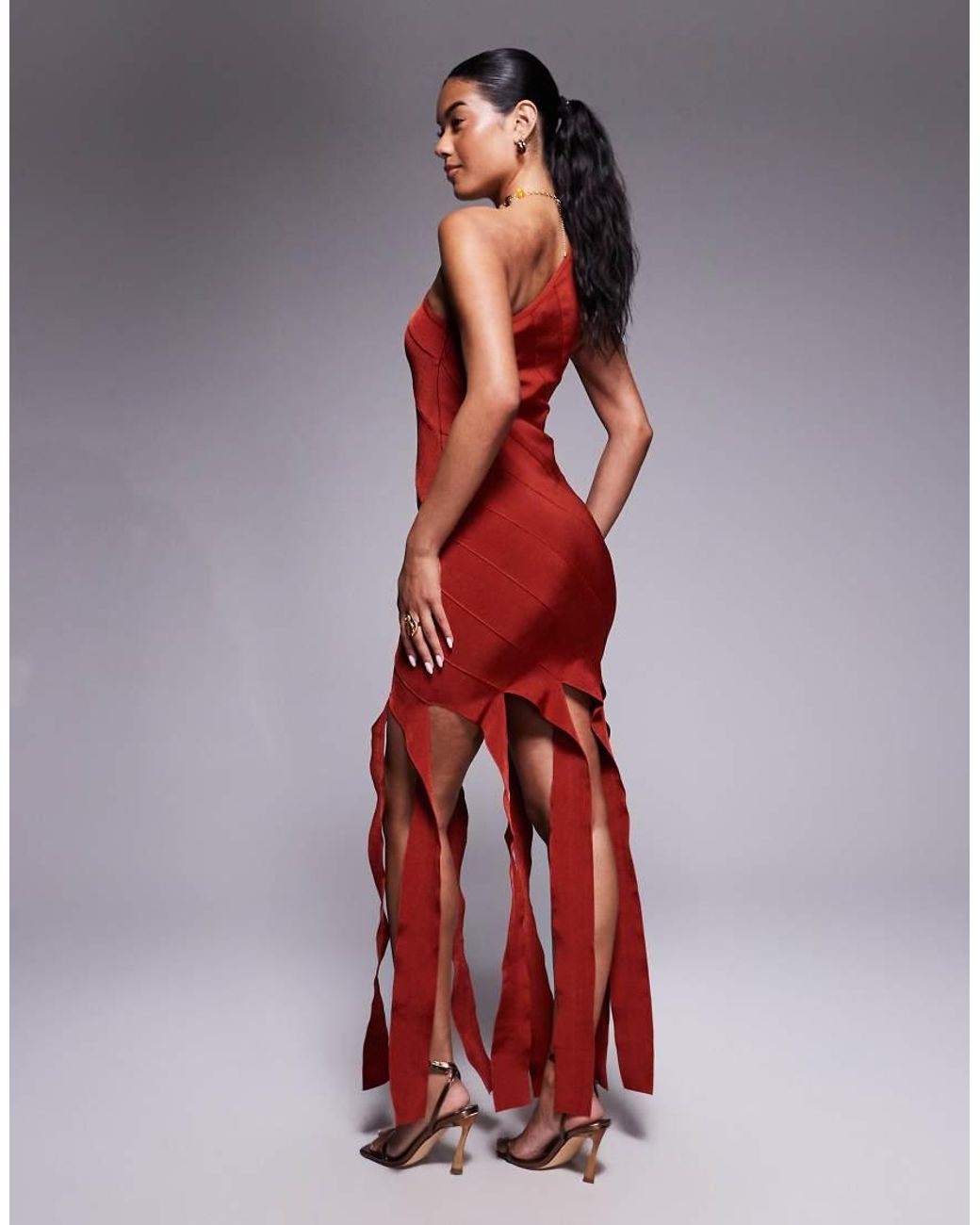 ASOS Red One Shoulder Bandage Maxi Dress With Bandage Drapes
