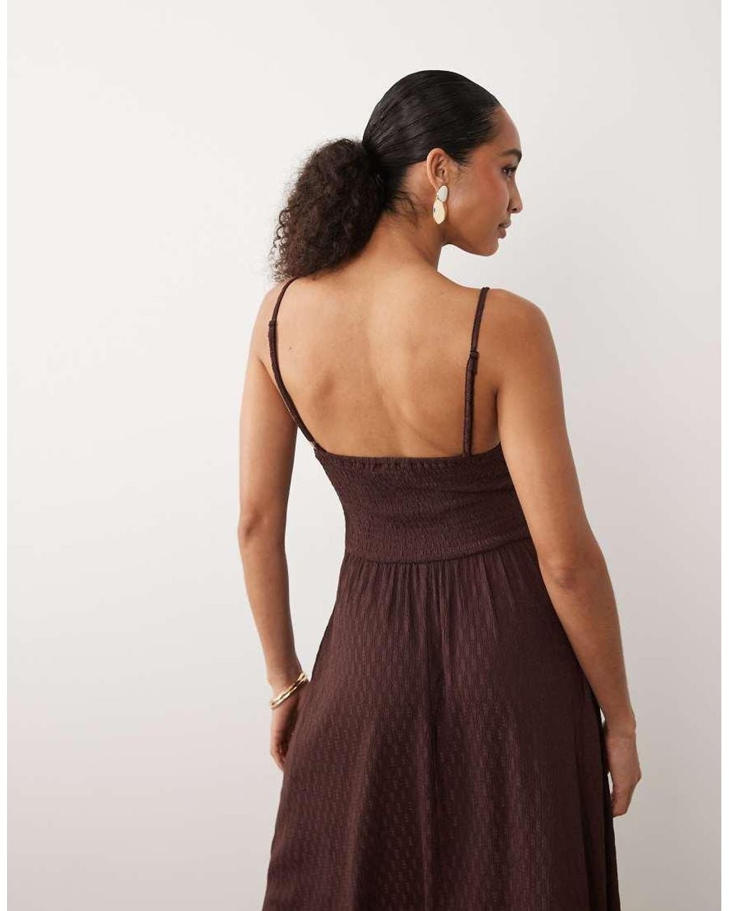 Brave Soul Brown Textured Jersey Dress With Shirred Bodice