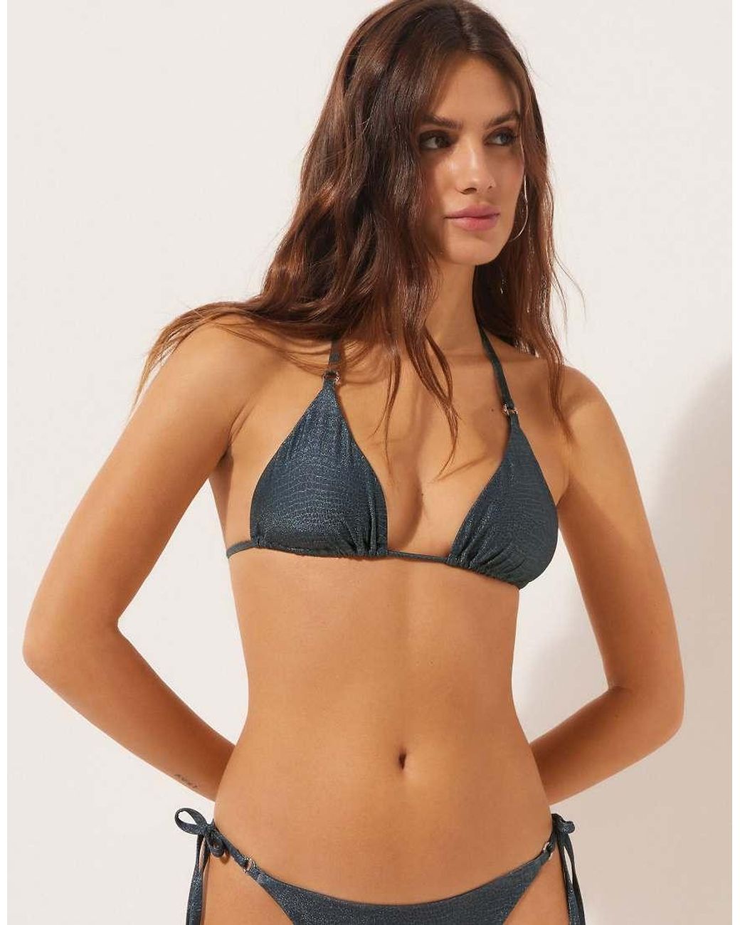 Calzedonia Blue Triangle Bikini Top Glowing Python