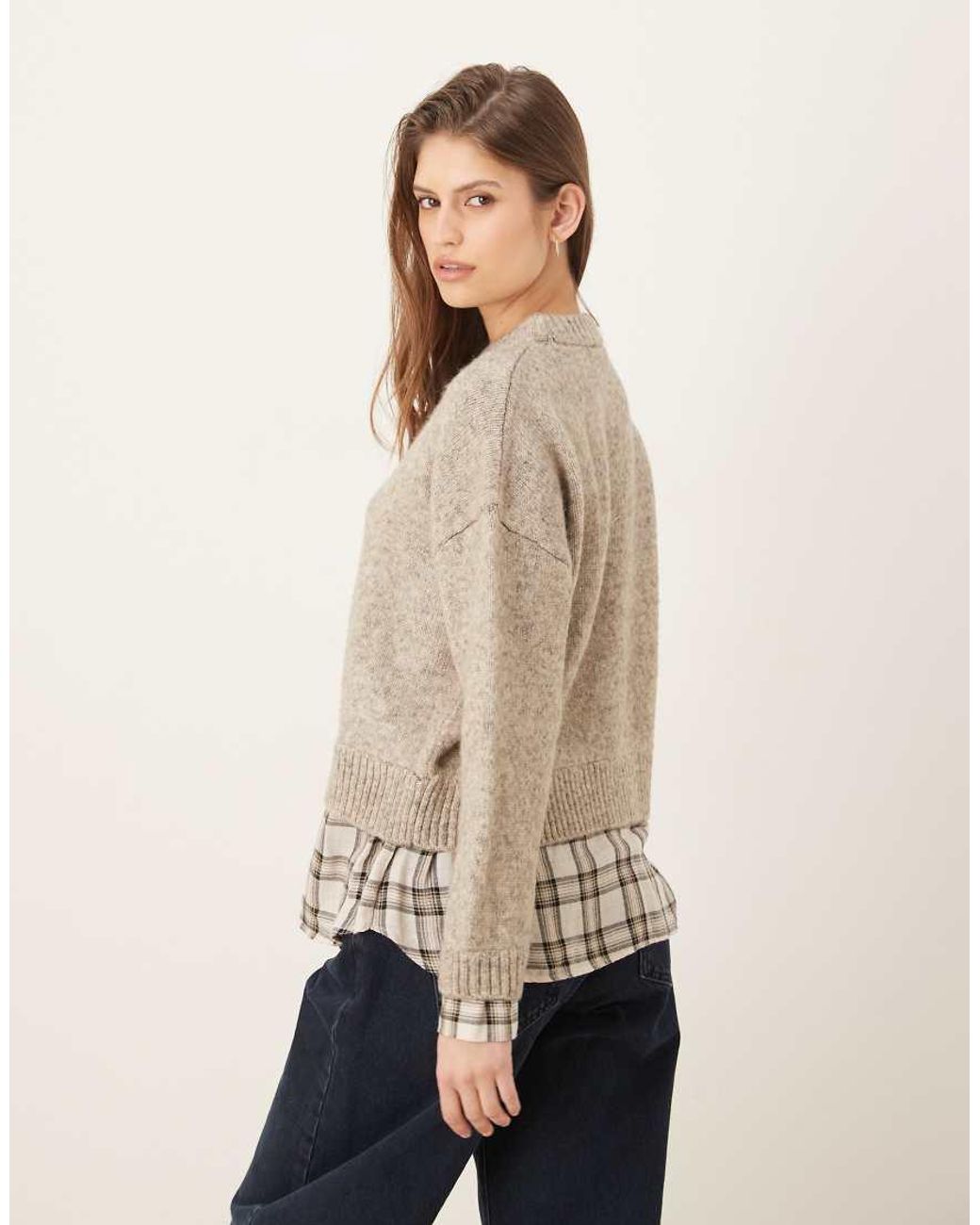 Mango Natural Knit Sweater With Plaid Shirt
