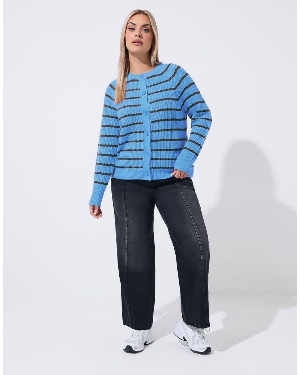 Yours Clothing Blue Stripe Knitted Cardigan