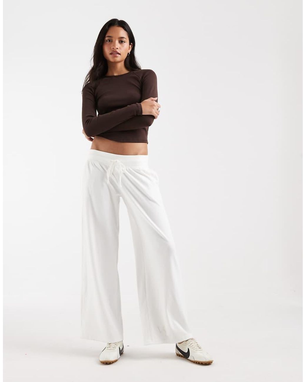 Hollister White Cosy Wide Leg Trousers
