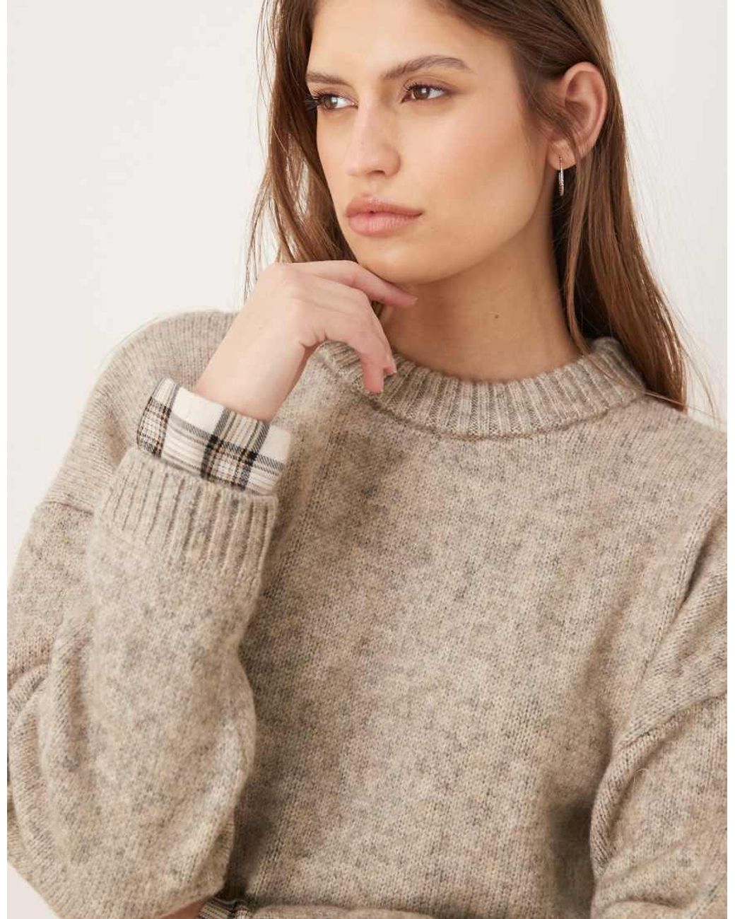 Mango Natural Knit Sweater With Plaid Shirt
